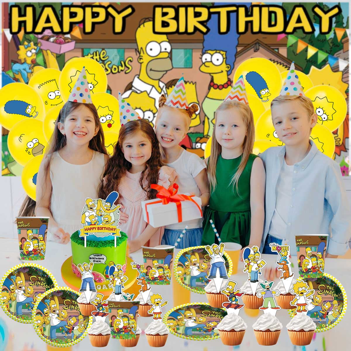 Simpson Birthday Party Supplies Balloons Plates Decoration Cake Topper Decor Tableware Banner Backdrop