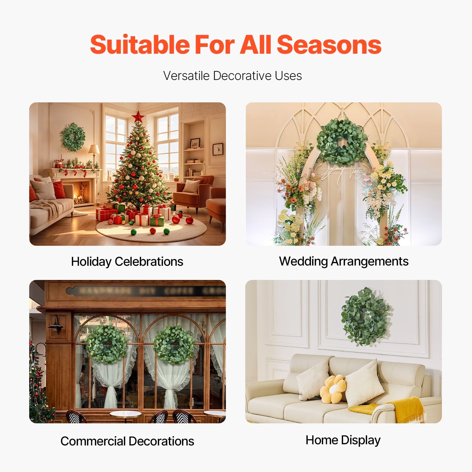 KFFKFF Synthetic Ornamental Garland, 26 inches, Verdant, Adorned with Eucalyptus Foliage, Berries, Spiky Twigs, Perennial Garland for All Seasons Residential Wall Window Celebration Adornments