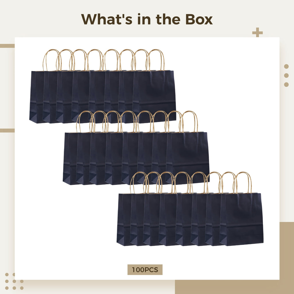 Welcome Bags for Wedding Guests Bulk, 100 Pcs Deep Blue Reusable Gift Bags with Handles Bulk, Customizable Logo, 8 in x 6 in x 3 in, Perfect for Multiple Occasions