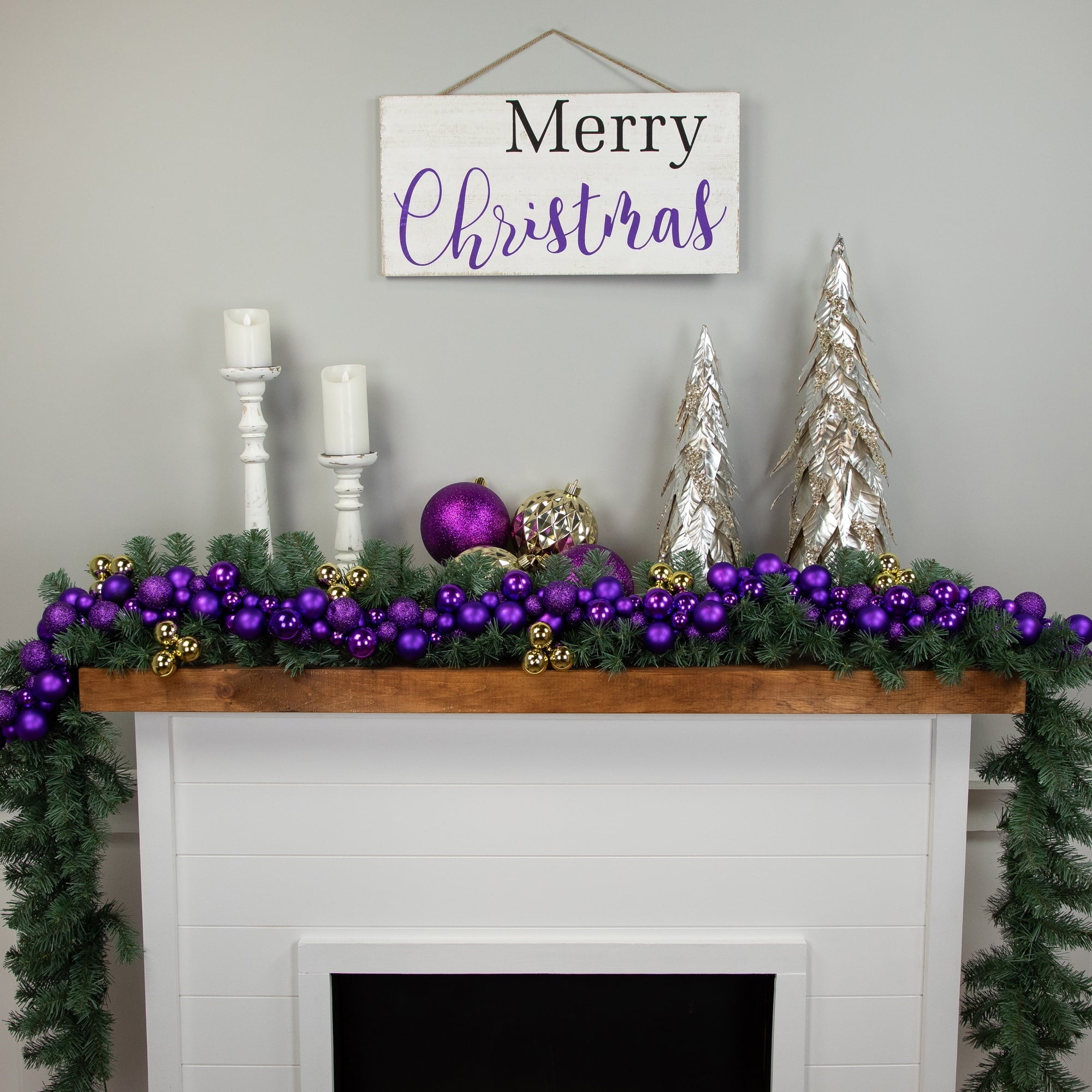 Northlight 3-Finish Shatterproof Ball Christmas Garland - 6' x 3.5" - Purple - Unlit