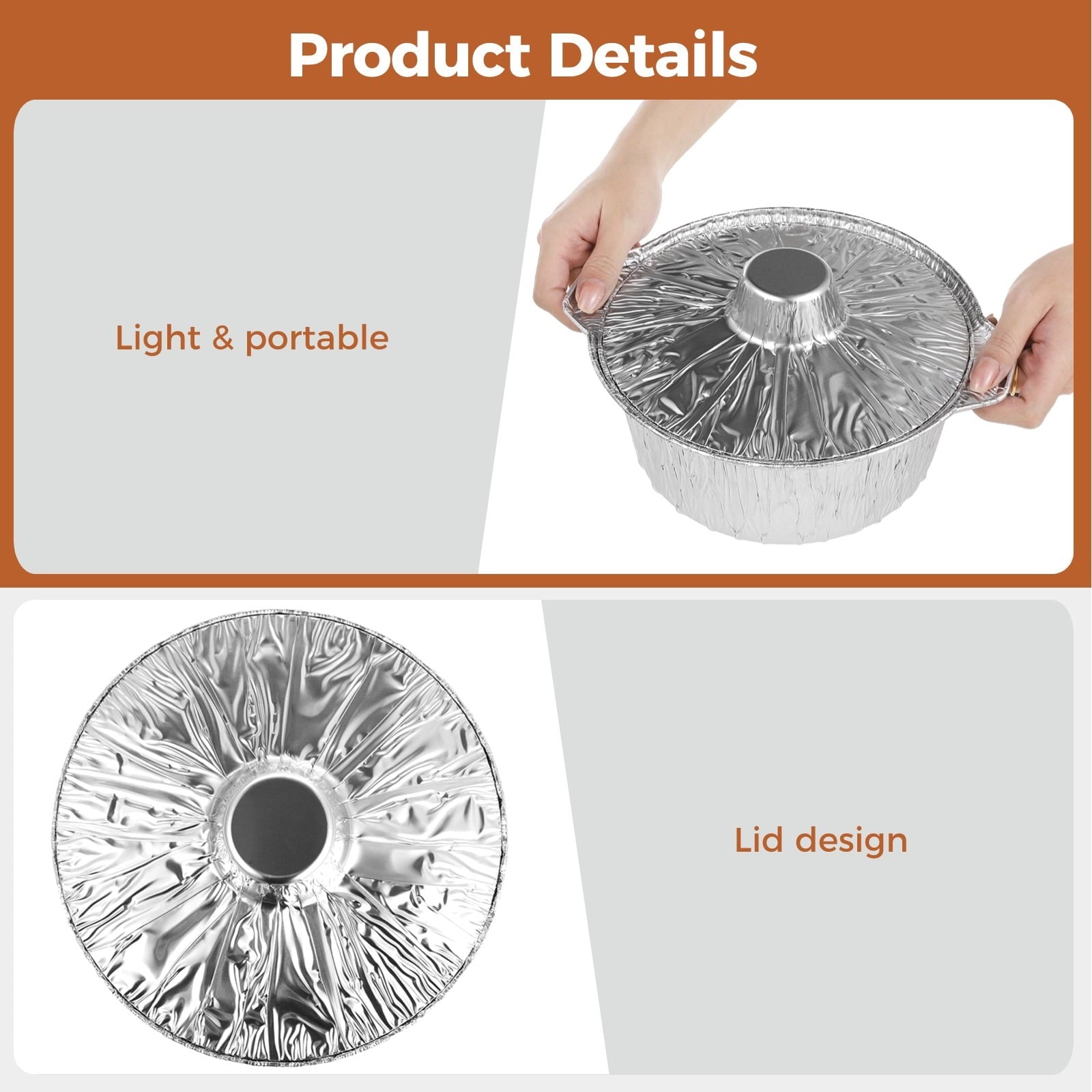 12PCS Disposable Aluminum Foil Pots with Lid, Round Foil Pans, Disposable Cookware Food Containers, Portable Foil Pots for Vacation Trips Camping Baking Heating Cooking