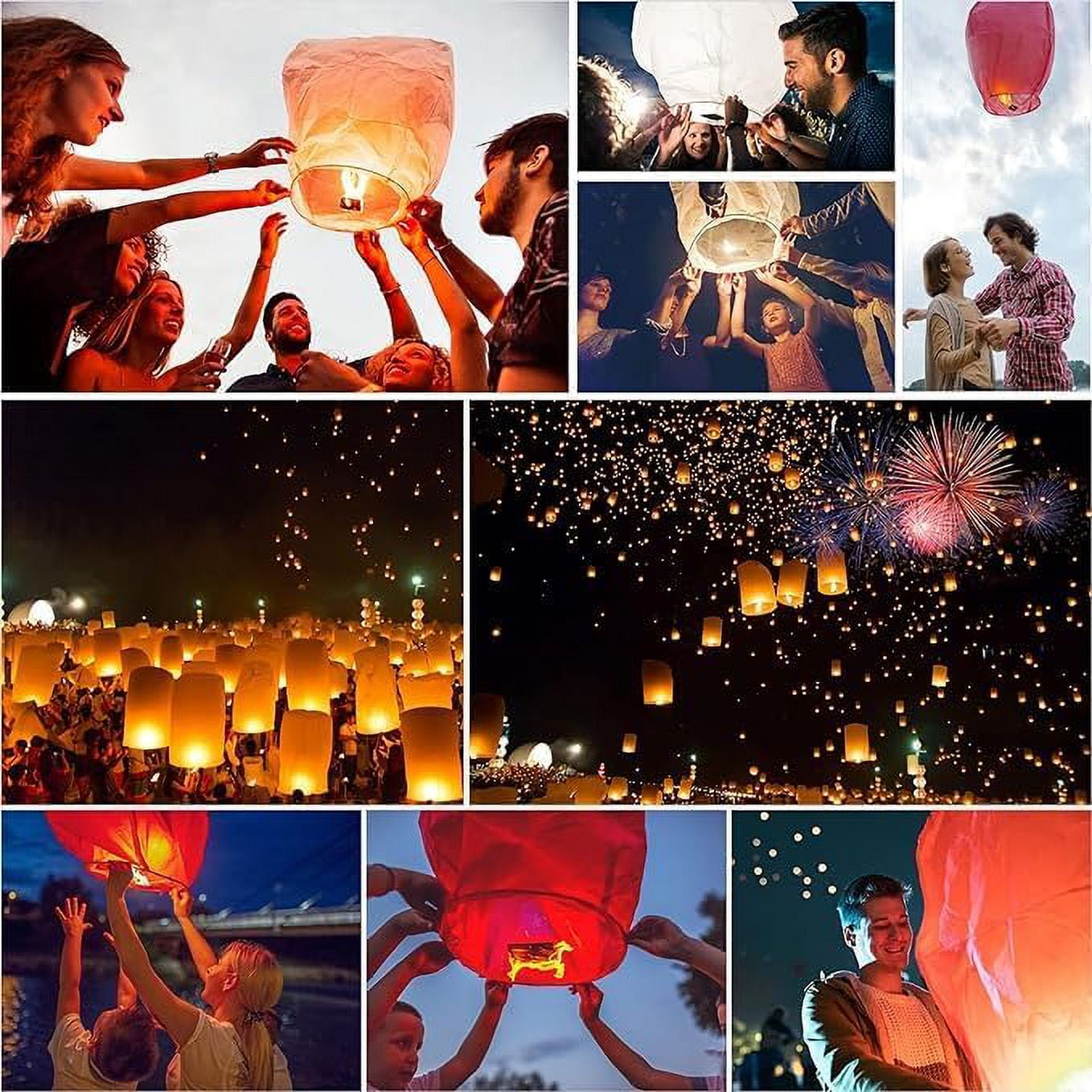 Birthday Party, New Years, Festival Chinese Paper Lanterns Paper Wishing Lanterns for Weddings 20 Pack (White)