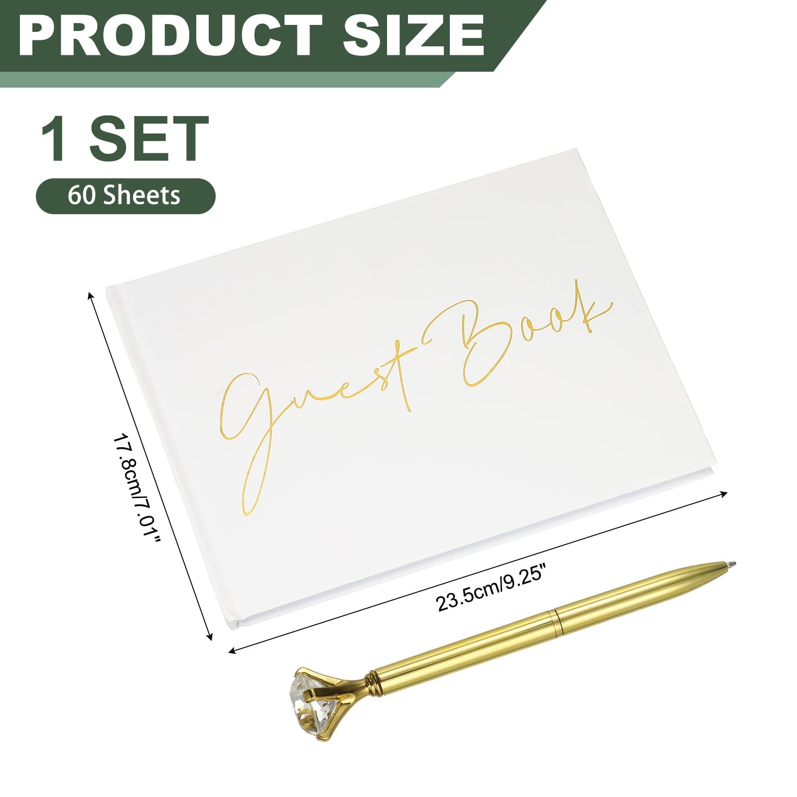 Guest Book, Wedding Guest Sign Book Reception Signature Book Party Decorations Supplies with Diamond Pen for Birthday Bridal Shower, White Words