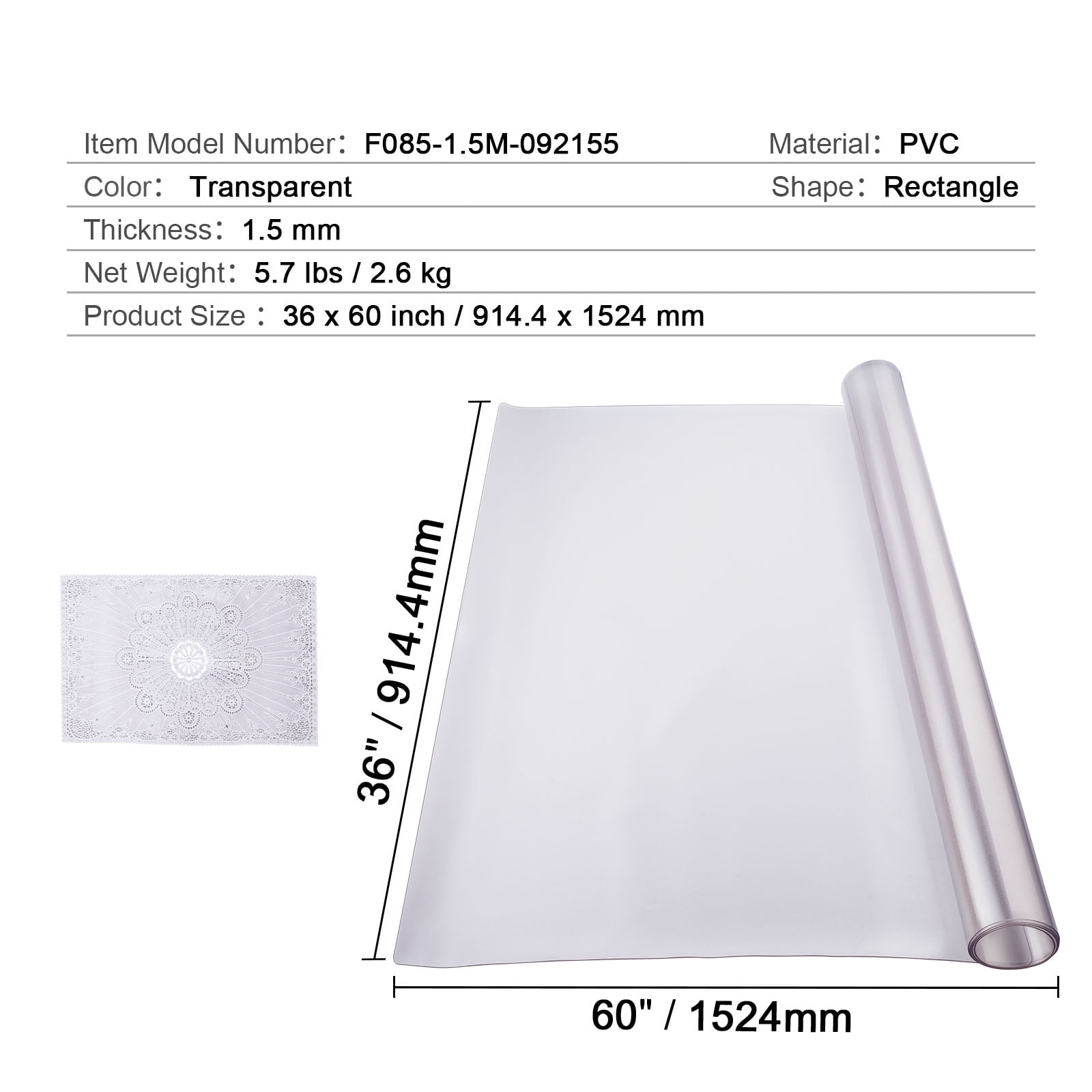 KFFKFF Frosted Desk Protector, 36x60 in, 1.5mm Thick, Rectangle, PVC, Water-Resistant & Simple to Clean, Ideal for Office, Dining, or Nightstand