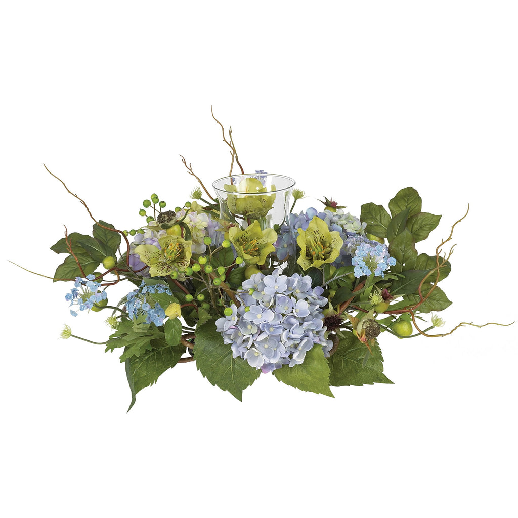 Nearly Natural Blue Hydrangea Candleabrum Centerpiece