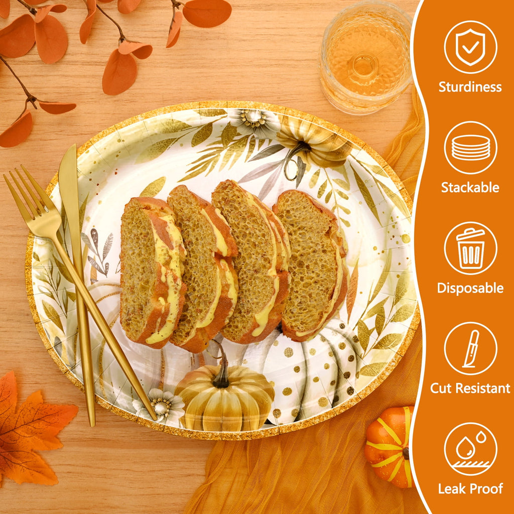 DAZLUTE 50pcs Fall Plates and Dishes, Thanksgiving Disposable Dinnerware for Thanksgiving and Fall Decorations Party Supplies