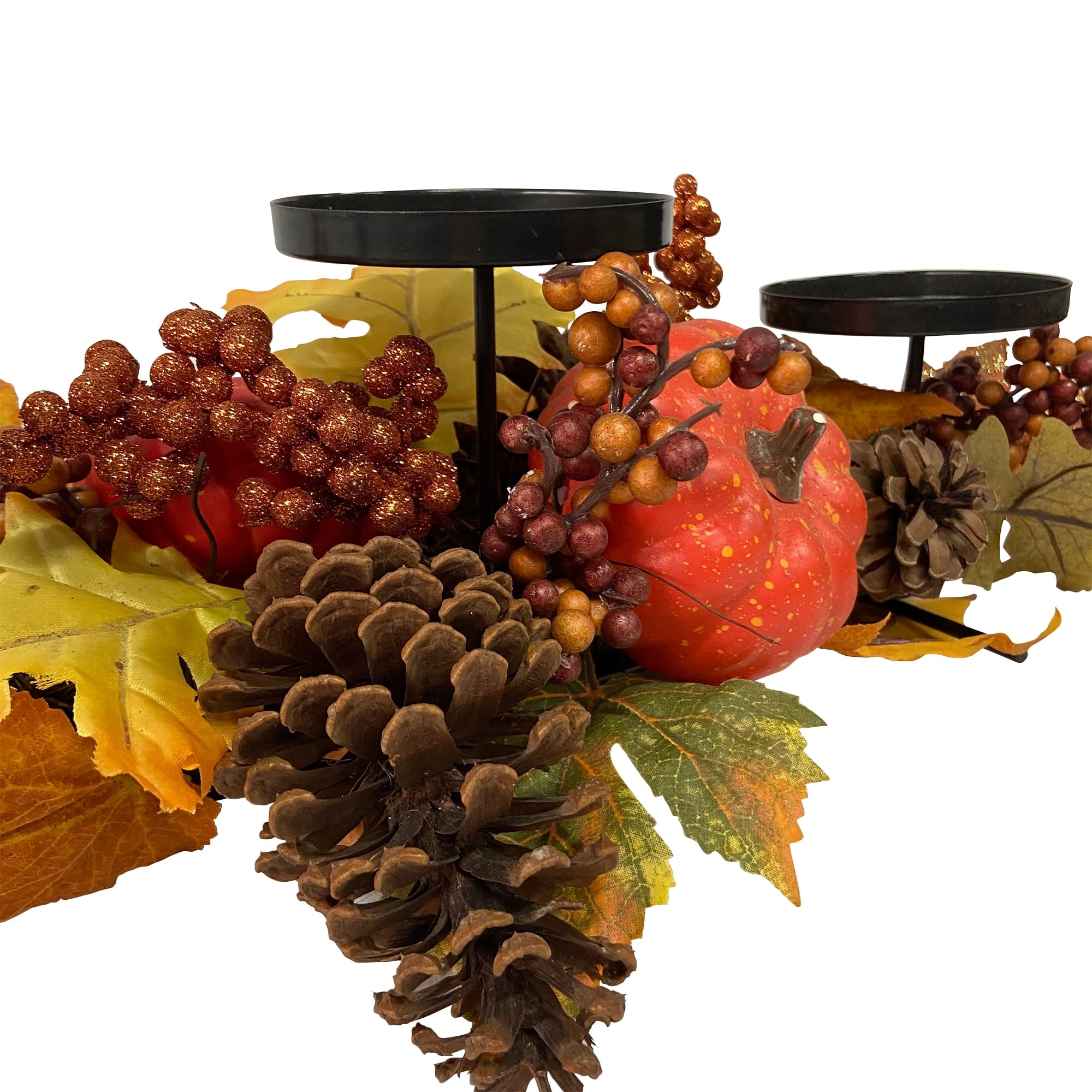 Northlight 21" Orange Fall Harvest Leaves and Pumpkins Candle Holder