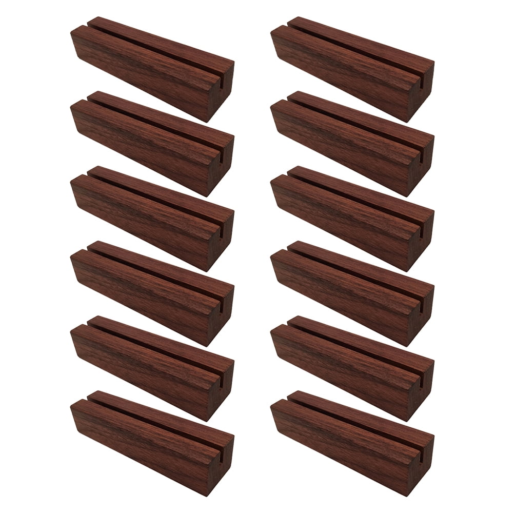 WHAMVOX 12 Pcs Cardholder Wooden Message Box Table Number Holder 10x2.7cm Light Brown