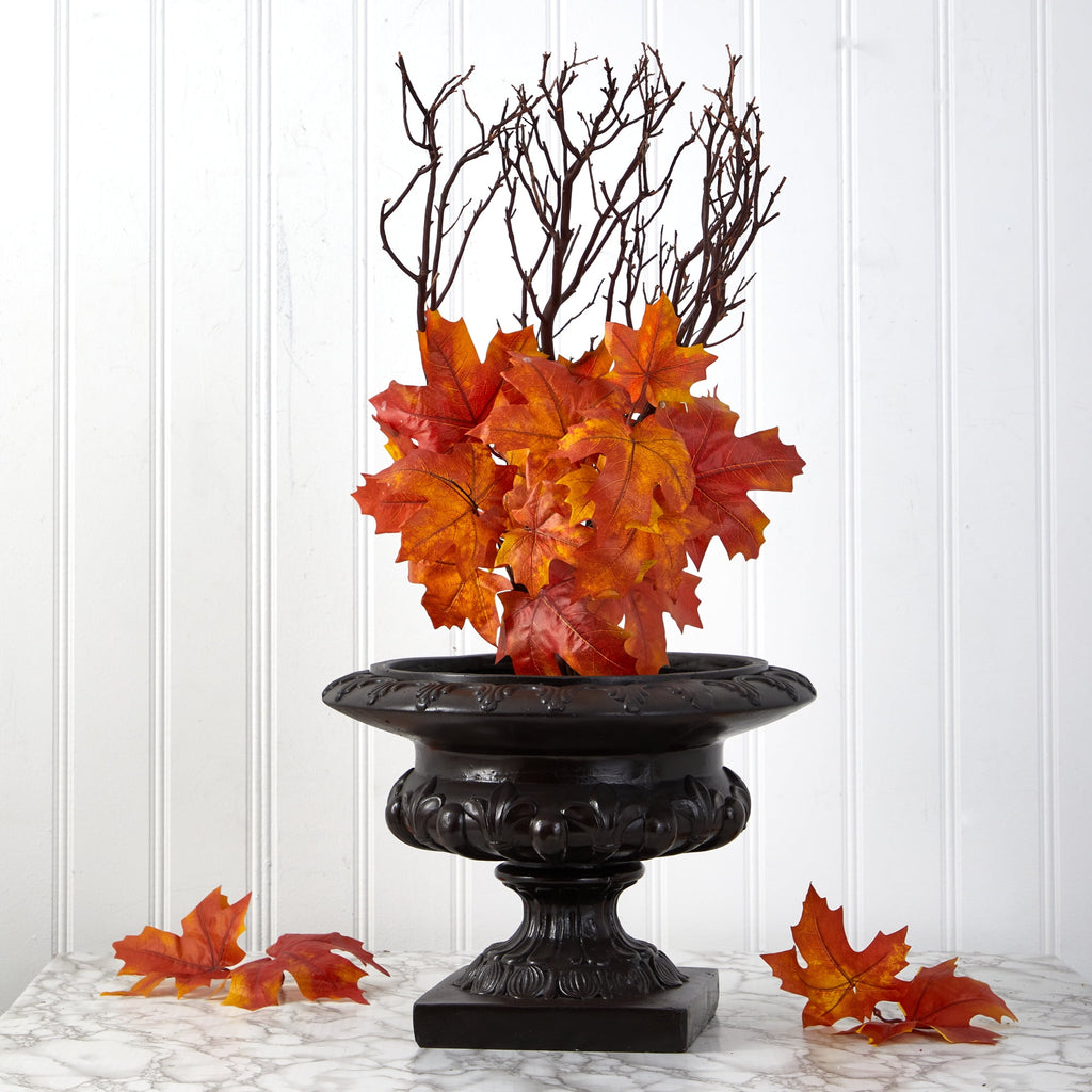 Nearly Natural 18" Autumn Maple Leaf Artificial Flower (Set of 2), Red