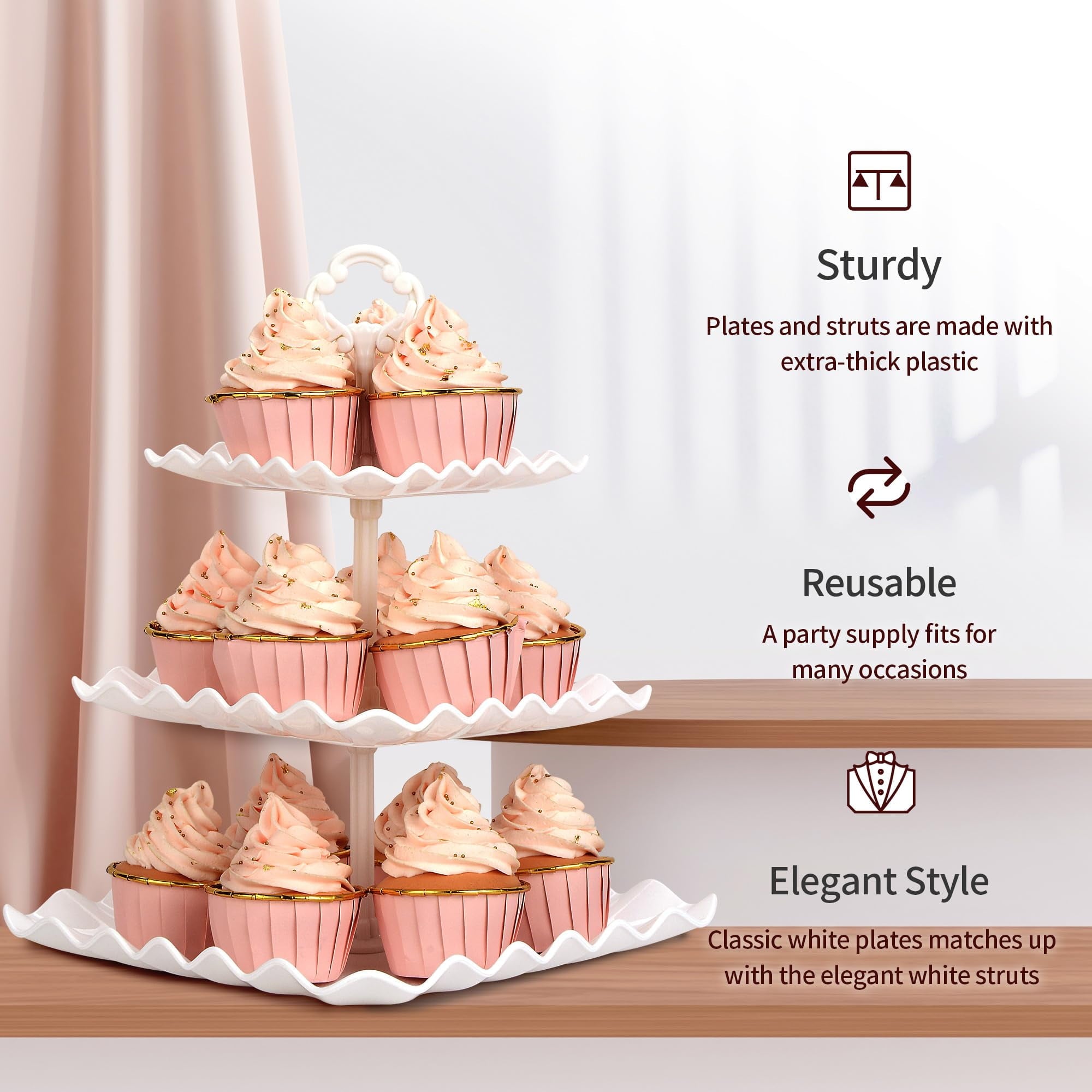 NWK 10 pieces Dessert Cake Stand Set with Appetizer Trays, for Birthday Baby Bridal Shower Party (White)