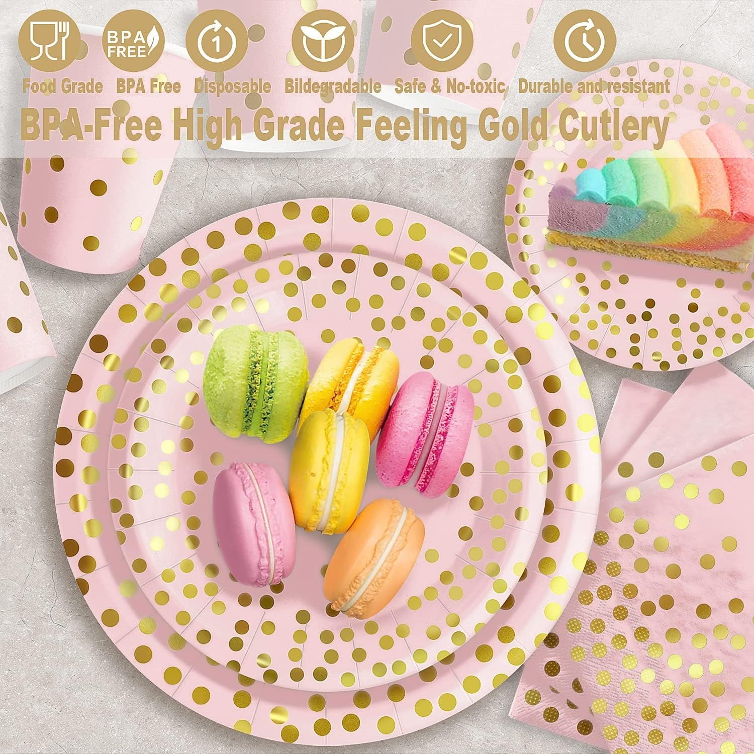 141 Piece Pink Gold Party Supplies Set Serves 20 - Plate Tablecloth Cup Napkins for Wedding Bridal Shower Baby Shower Holiday Parties