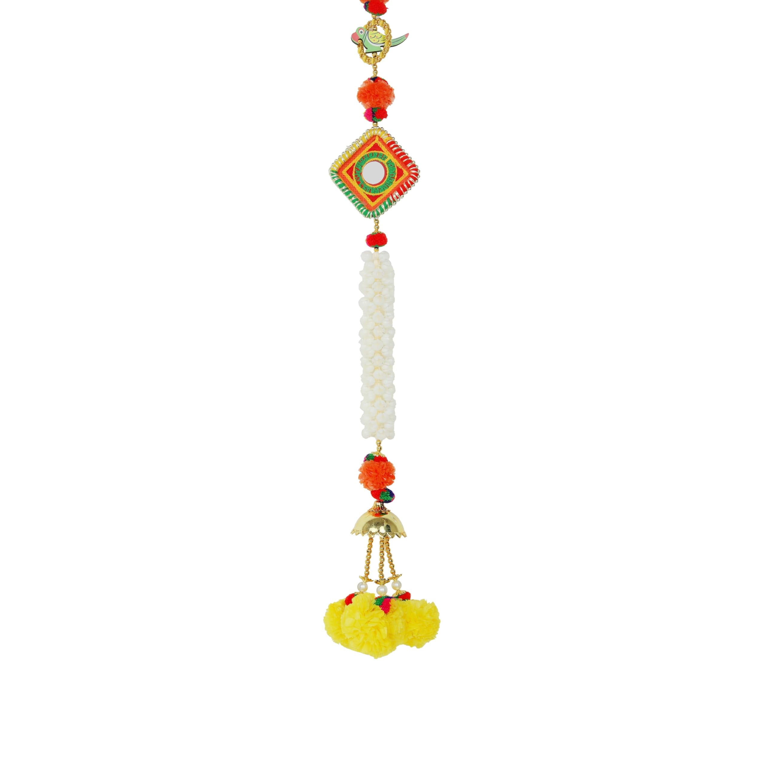 Set of 2 Door Hanging with Artificial Marigold & Mogra Flower with Square Parrot Birds String Hangings for Home Wall Temple Door Festival Indian Traditional Festival Decoration(Size:-40"X4")