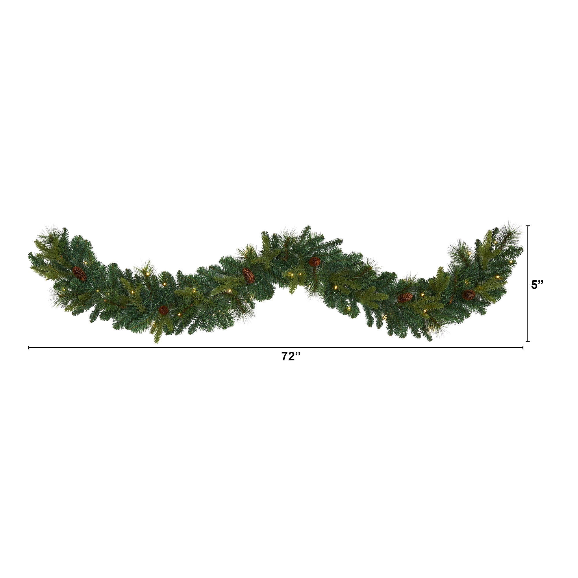 Nearly Natural Holiday Pine Prelit Battery Operated Garland, 72.00" (Assorted Colors)