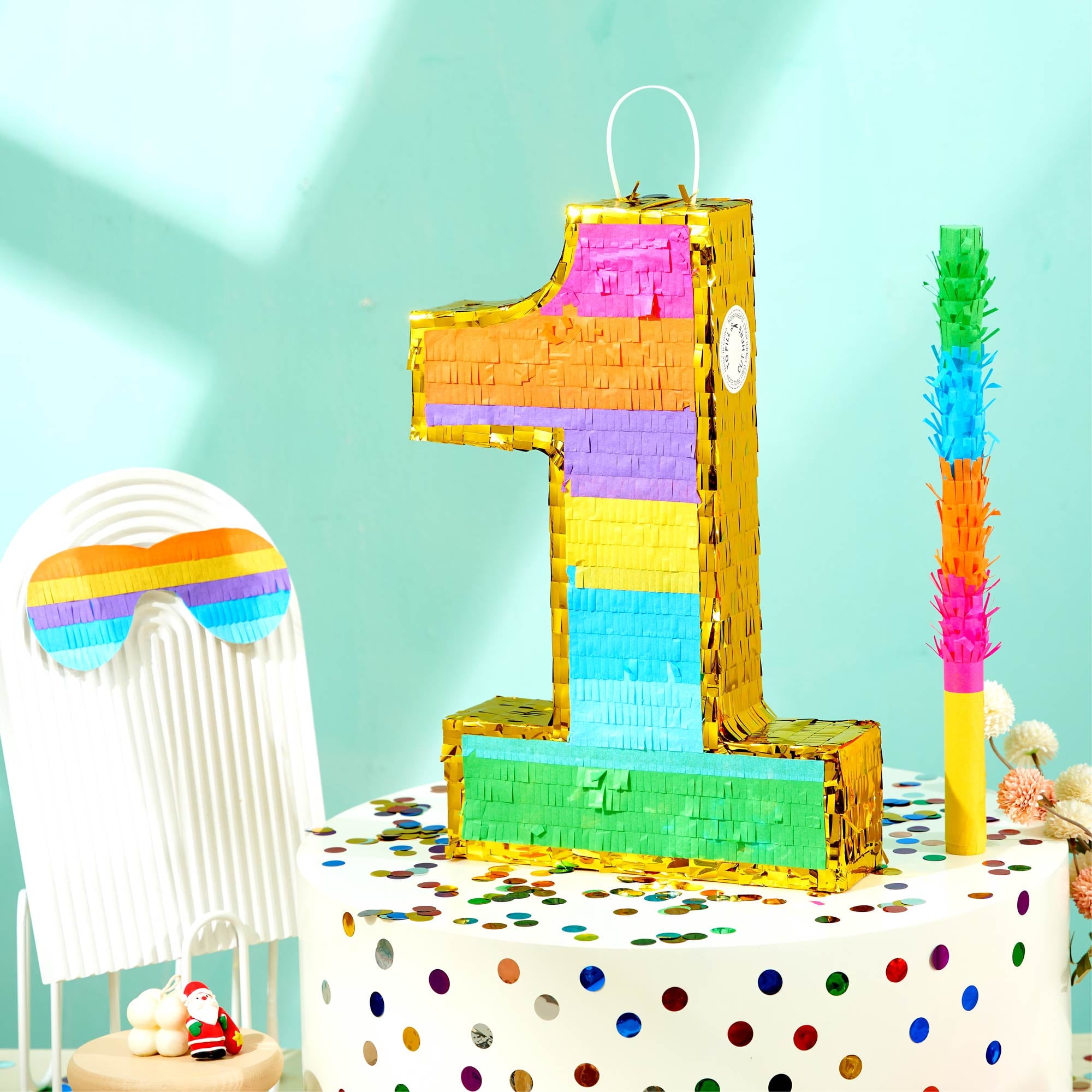 MKLZ Number 1 Pinata, Party Decoration with Blindfold, Stick and Confetti, Pinatas for Birthday Party ( Small, 16.5 x 11.5 x 3 In)