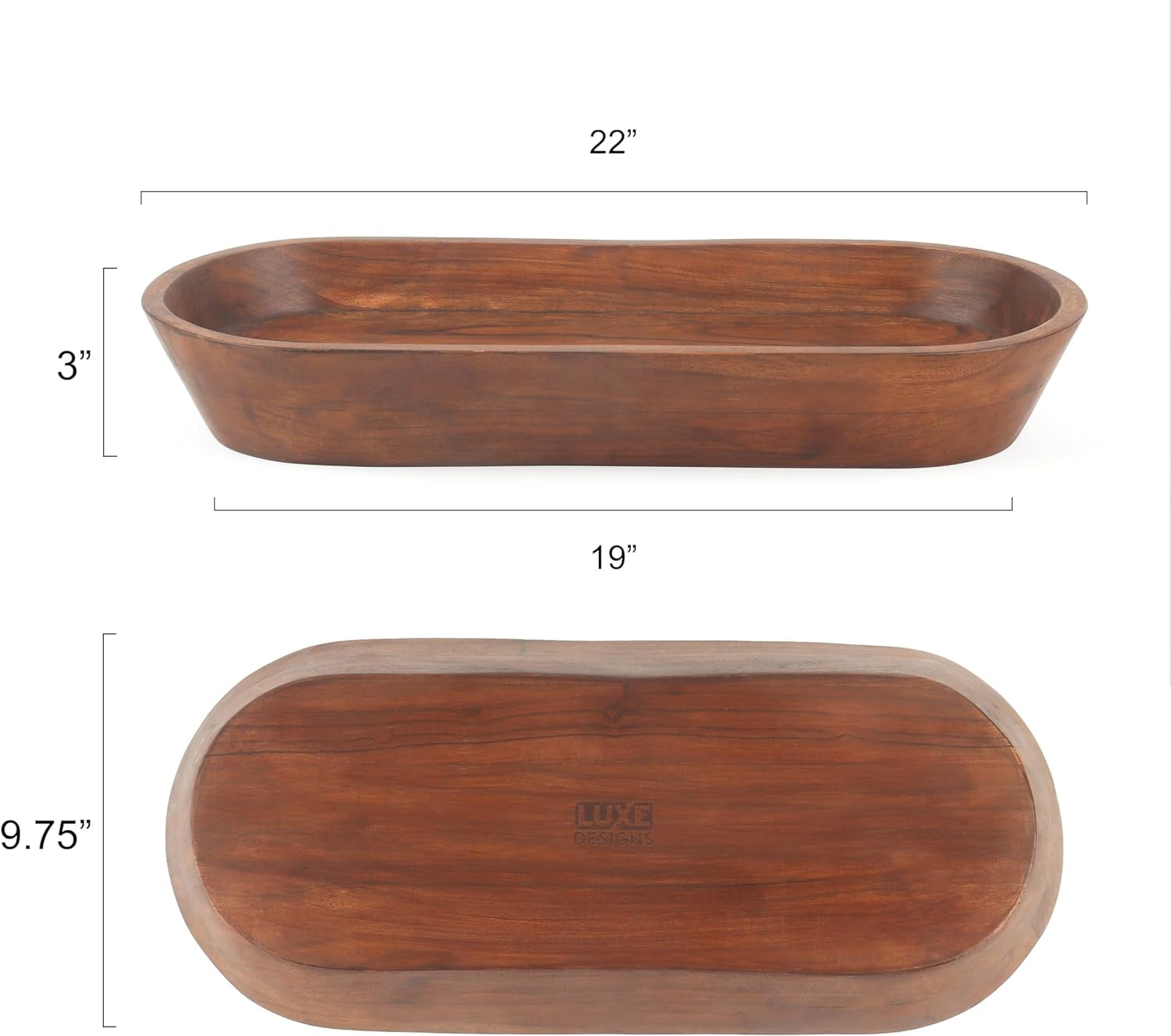 Large Wooden Dough Bowl - Dark Burnt Acacia Wood Dough Bowl - Handmade Decorative Bowls for Home Decor, Bathroom, Kitchen Counter, & More - Large Dough Bowl for Decor, Cosmetics, Keys, & More