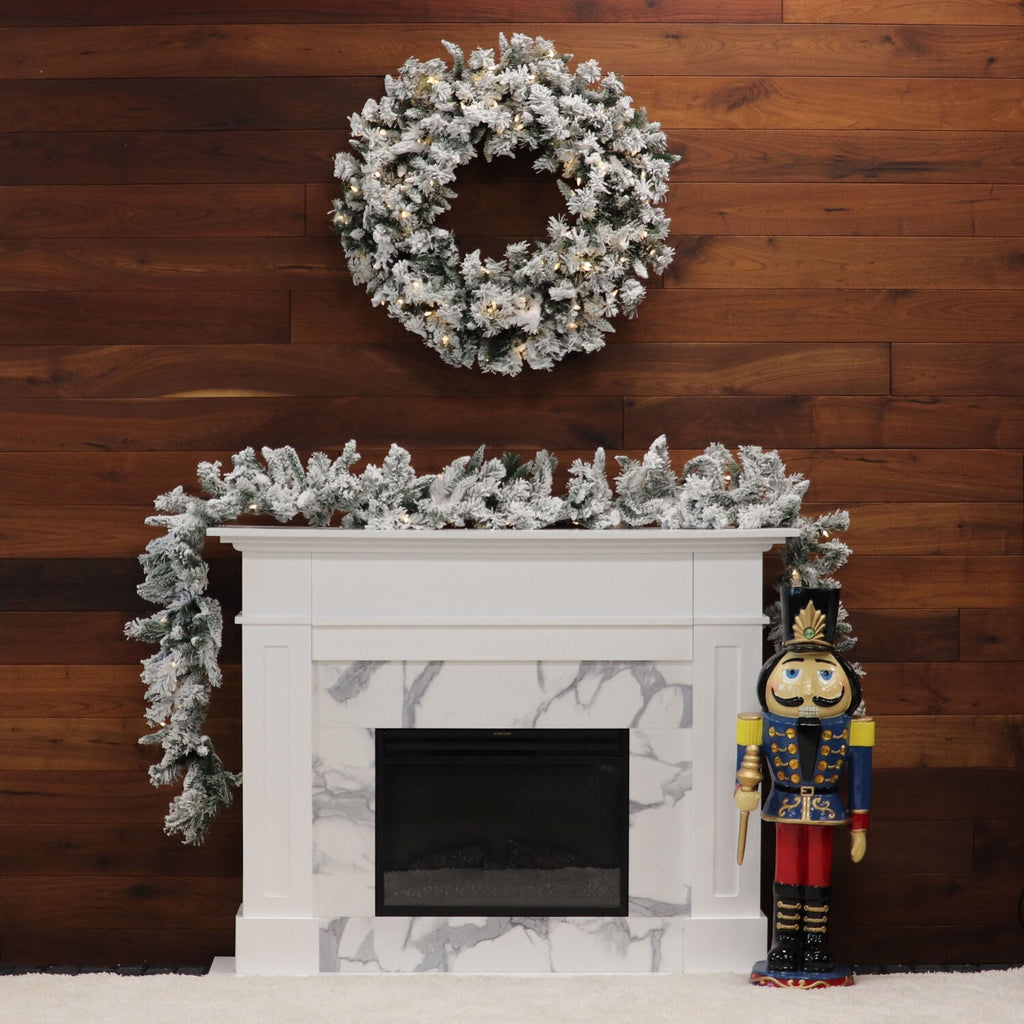 Christmas Time 9-ft. White Pine Snowy Garland with Warm White LED Lights