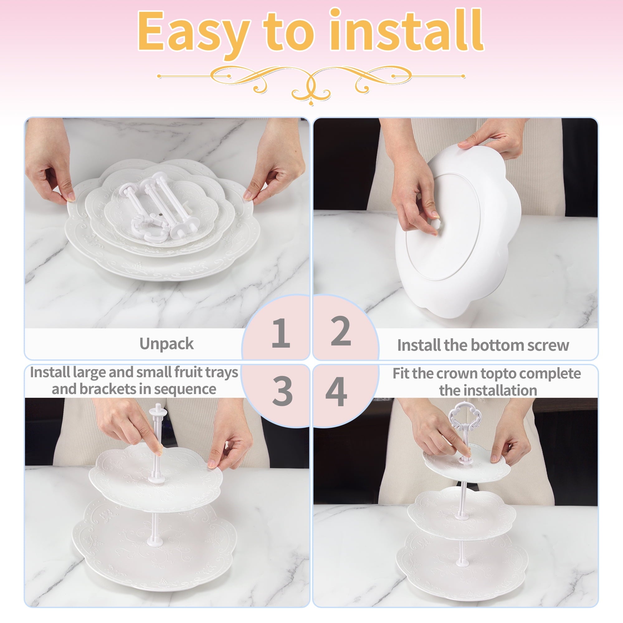 6Pcs Cupcake Stand White Plastic Cake Stand Dessert Table Stands Set 3Tier 2Tiered Cupcake Tower Stand Treat Display Holder Cookie Candy Serving Tray Dessert Trays for Wedding Baby Shower Tea Party