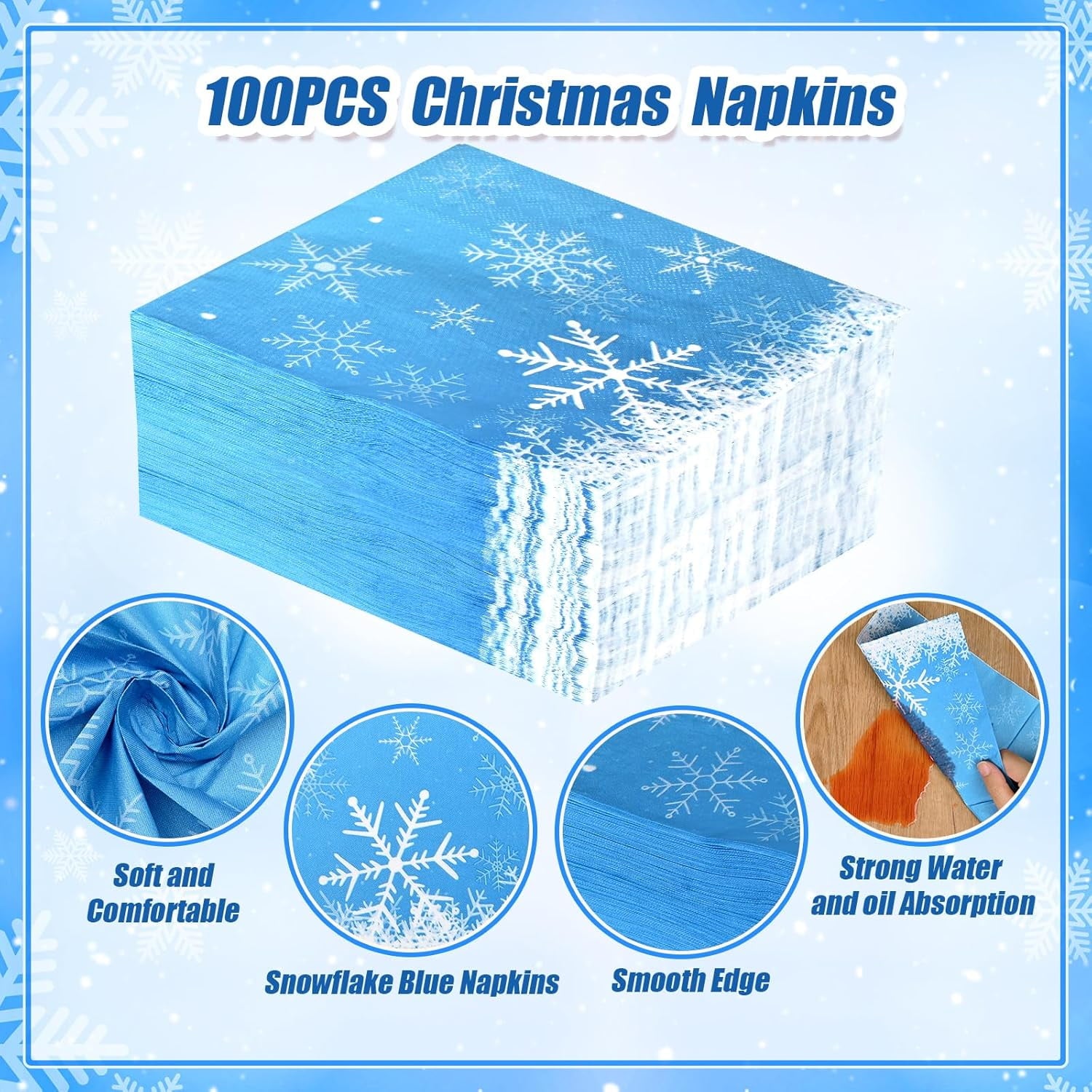 DAZLUTE 200 PCS Christmas Paper Plates and Napkins, Christmas Snowflake Blue Disposable Dinnerware Set for Christmas Party Supplies