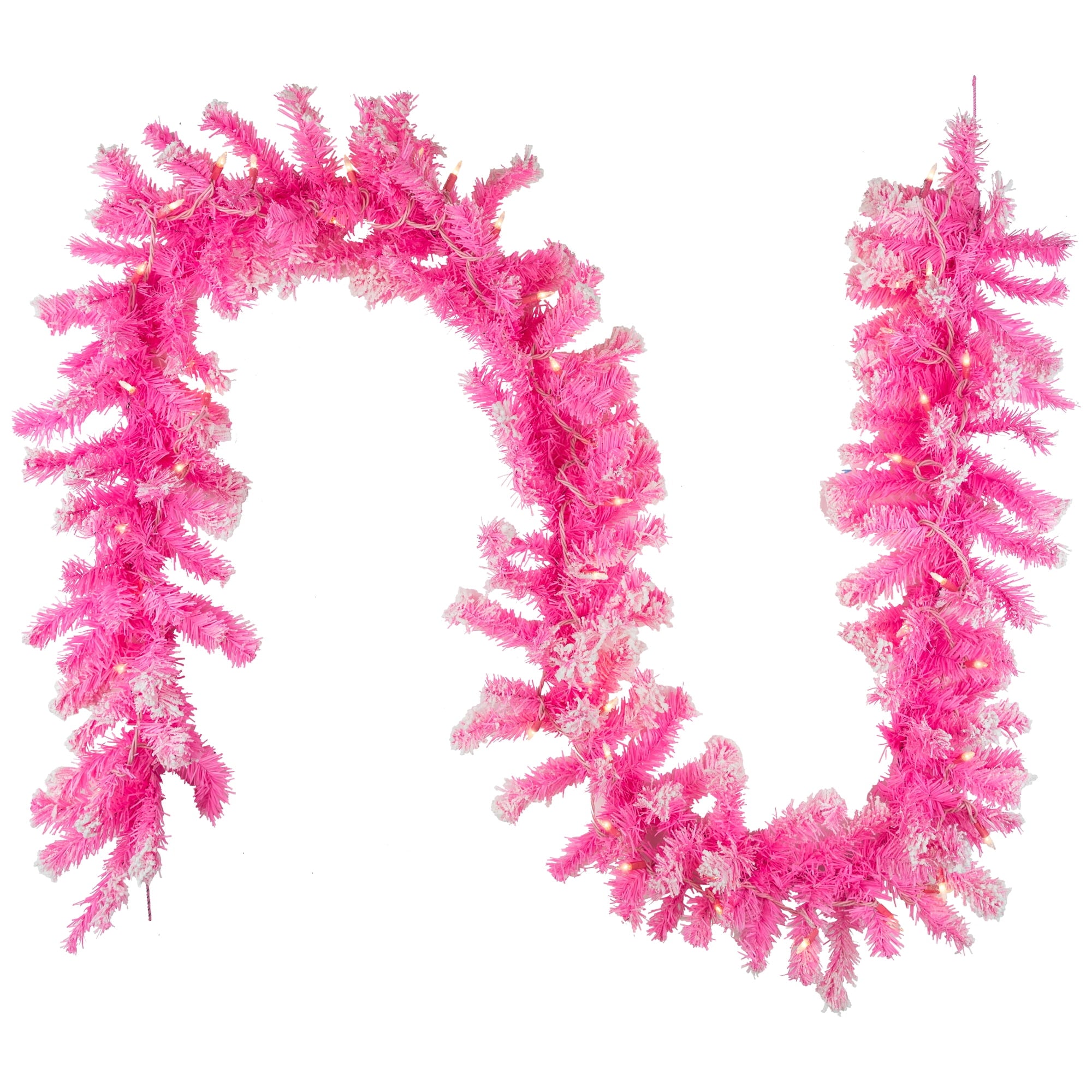 Northlight Pre-Lit Artificial Flocked Pine Christmas Garland - 9' - Pink - Clear Lights