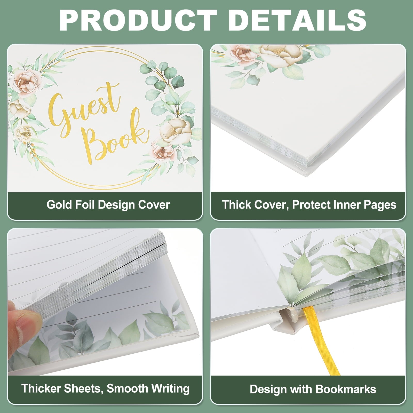 Guest Book, Wedding Guest Sign Book Reception Signature Book Party Decorations Supplies for Birthday Bridal Shower, Gold Ring