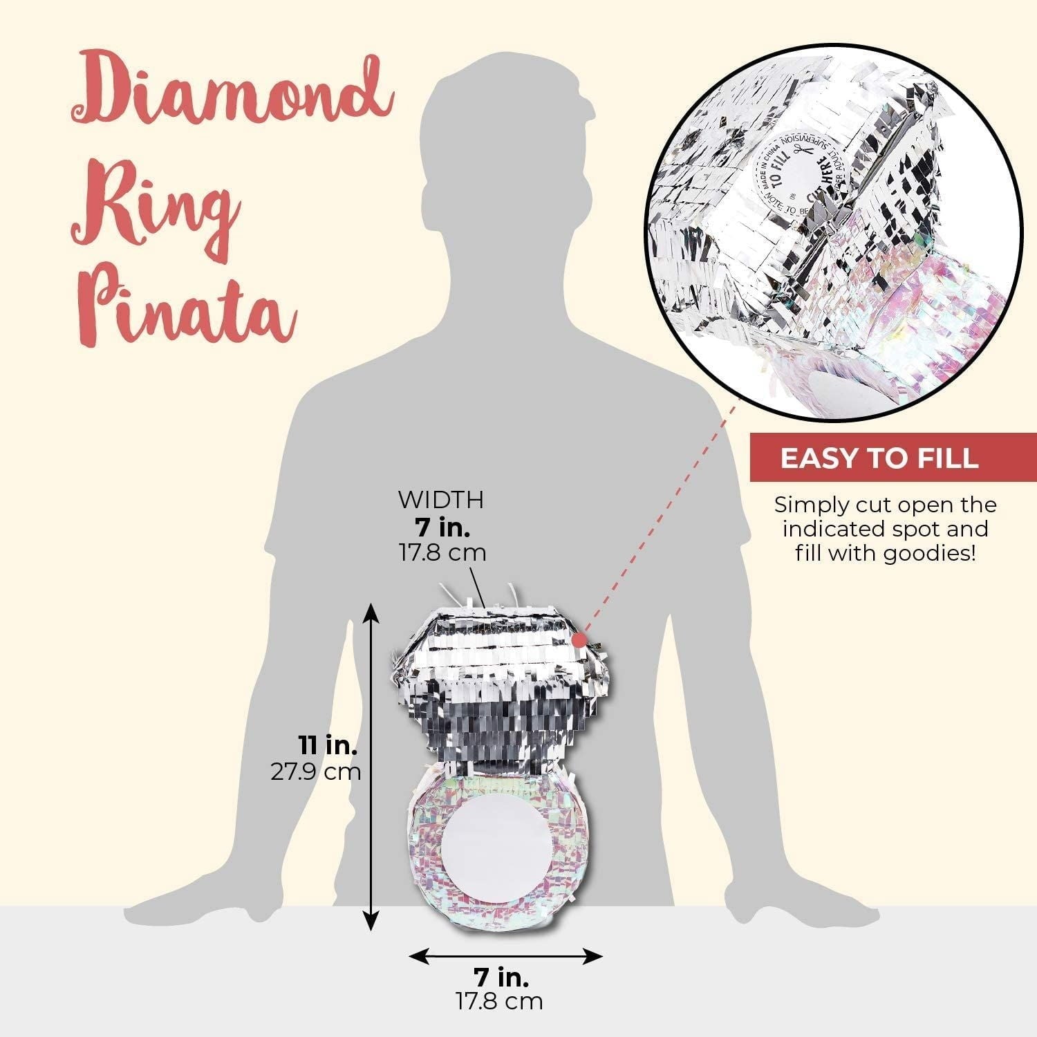 Diamond Ring Pinata for Bridal Shower Centerpieces, Engagement Decorations, Bachelorette Party Supplies (7.2 x 7.1 x 11.0 In)