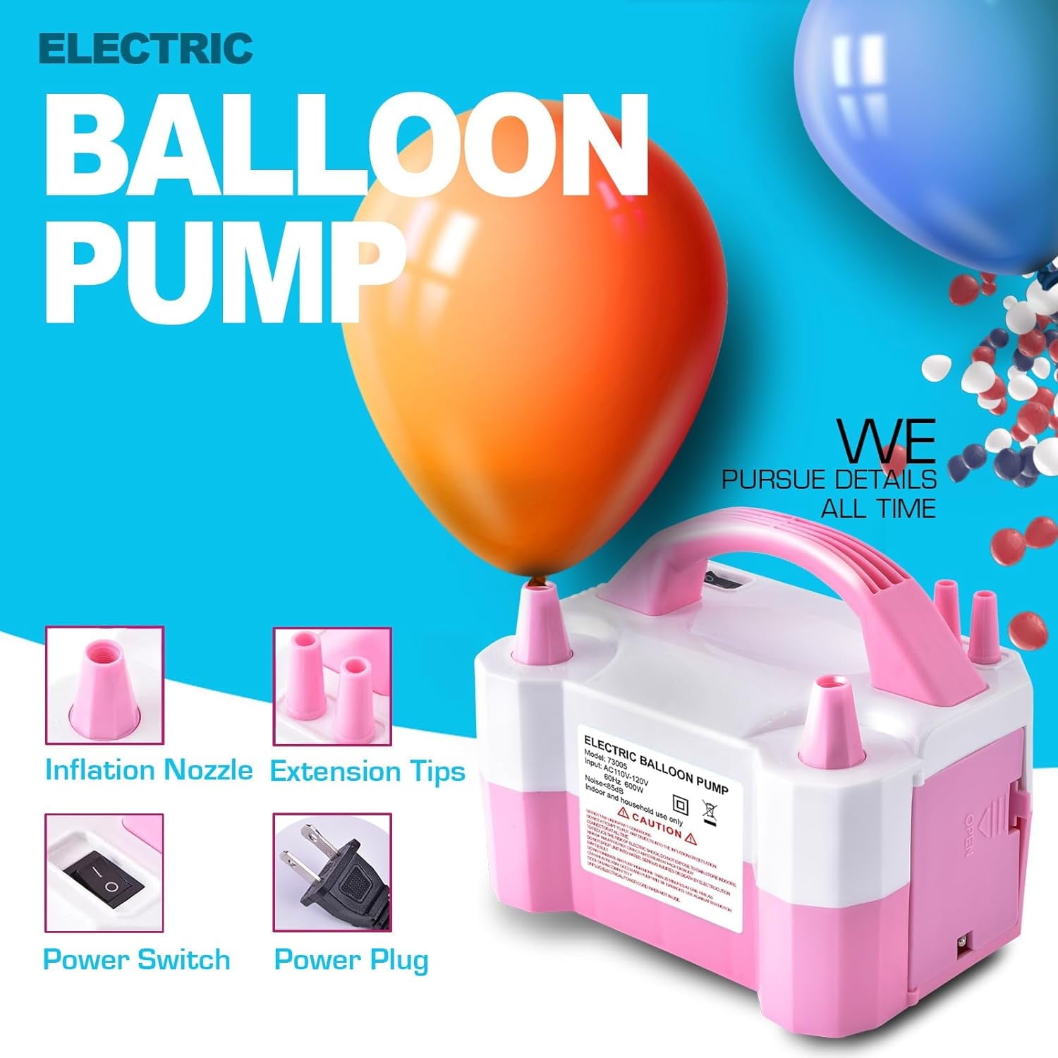 Electric Air Balloon Pump, Portable Dual Nozzle Electric Balloon Inflator/Blower for Party Decoration,Used to Quickly Fill Balloons - 110V 600W [Pink]