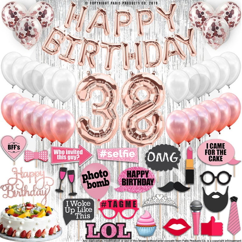 4th Birthday Decorations Party Supplies, Rose Gold 4Number Balloons 4th Foil Mylar Balloons Latex Balloon Decoration 4th Birthday Gifts