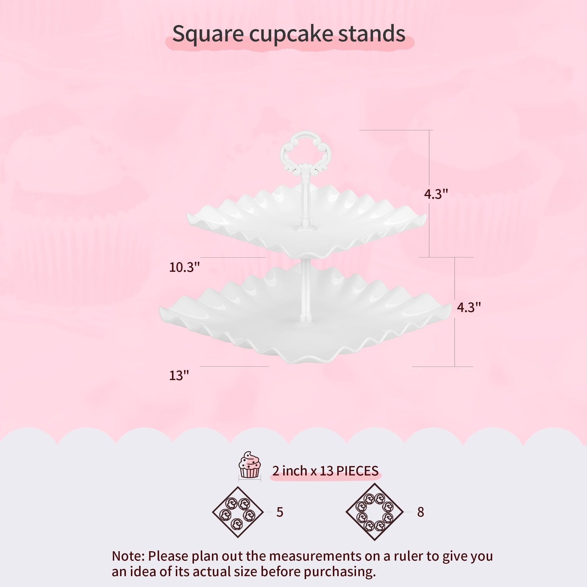 NWK 10 pieces Dessert Cake Stand Set with Appetizer Trays, for Birthday Baby Bridal Shower Party (White)
