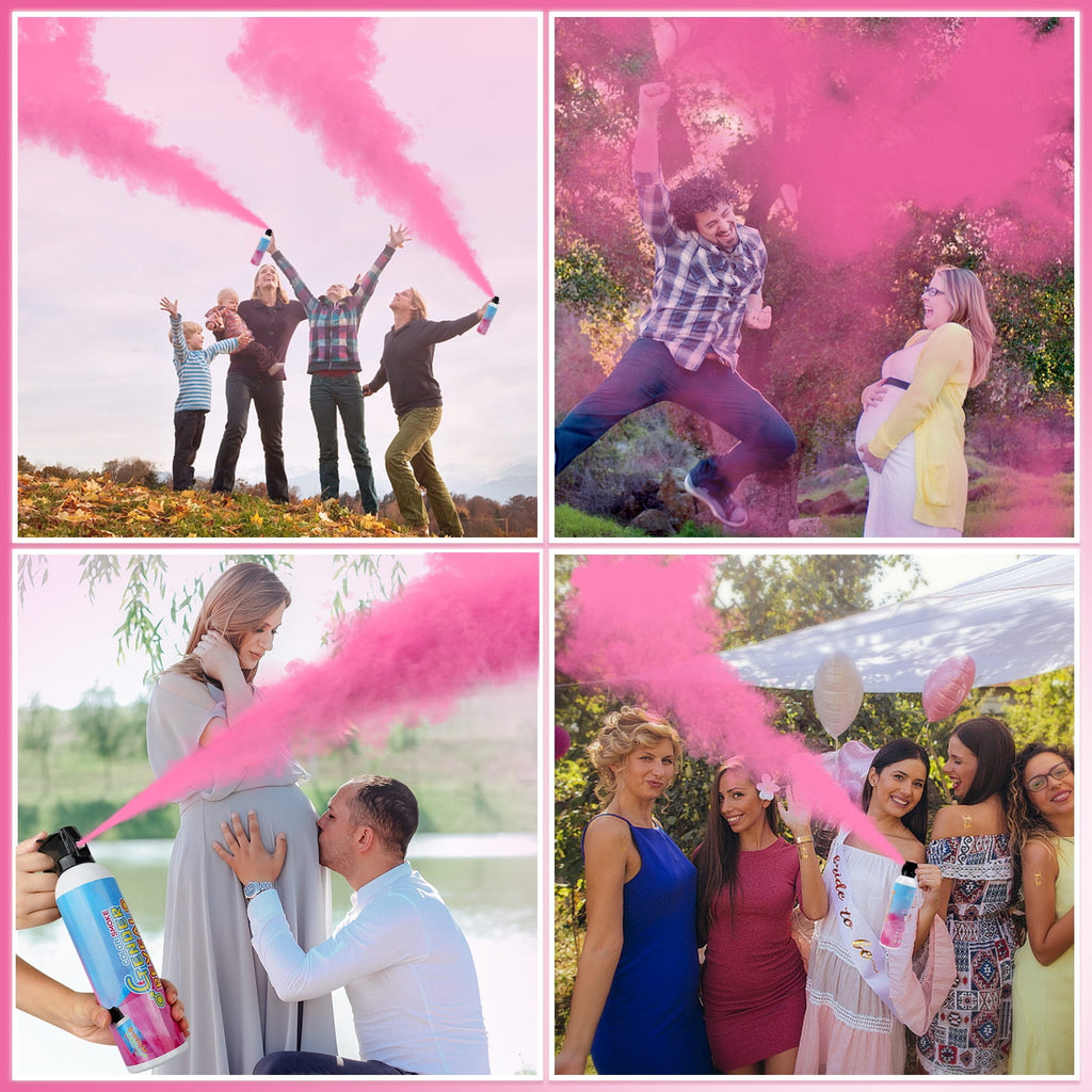 Gender Reveal Confetti Powder Cannon, Boy Blue and Girl Pink Gender Reveal Poppers - He or She Smoke Bomb Baby Shower Baby Party Decorations Supplies Sticks 2PACK PINK