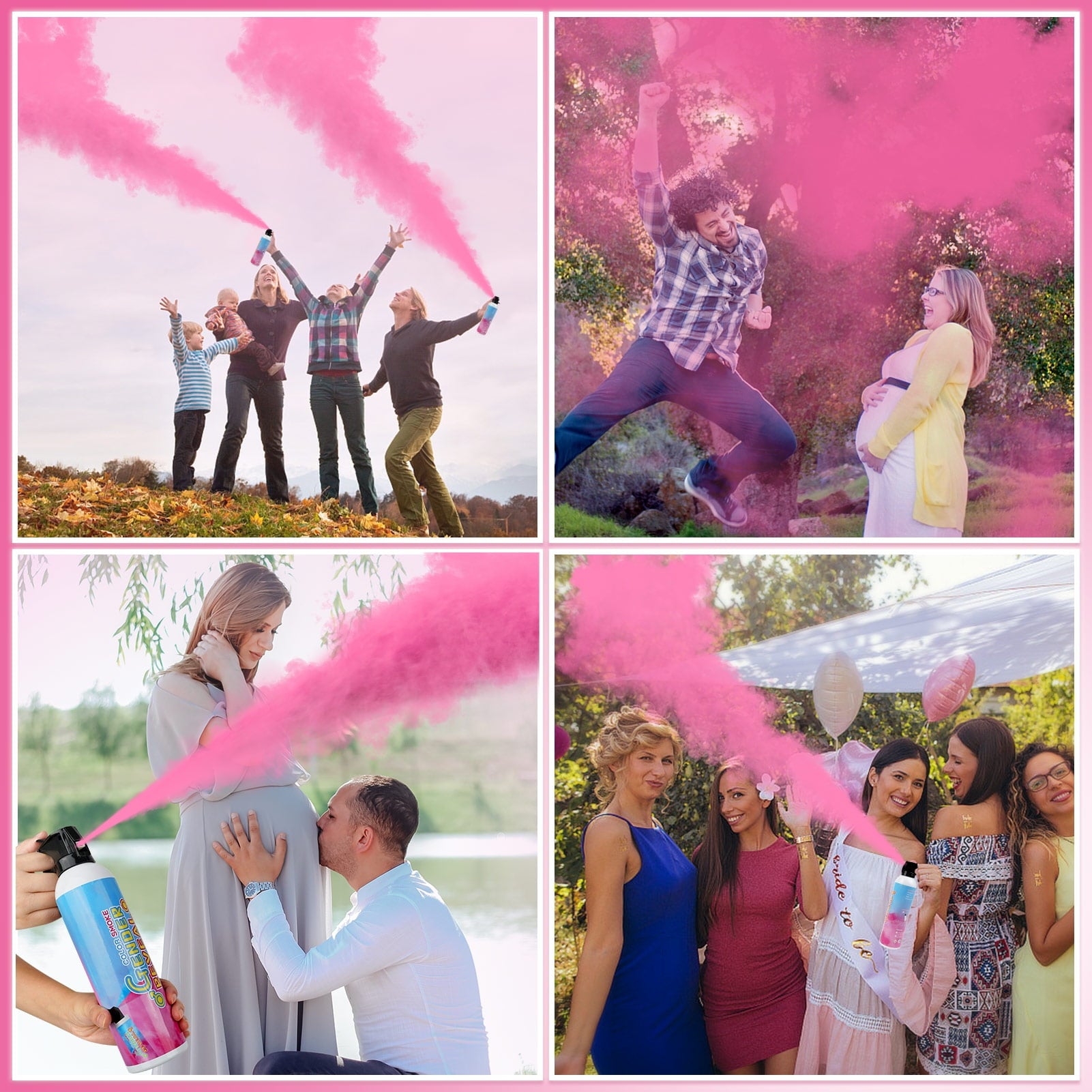 Gender Reveal Confetti Powder Cannon, Boy Blue and Girl Pink Gender Reveal Poppers - He or She Smoke Bomb Baby Shower Baby Party Decorations Supplies Sticks 2PACK PINK