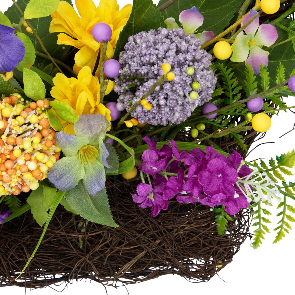 Northlight Mixed Wild Flower and Foliage Hanging Spring Wall Basket - 16"