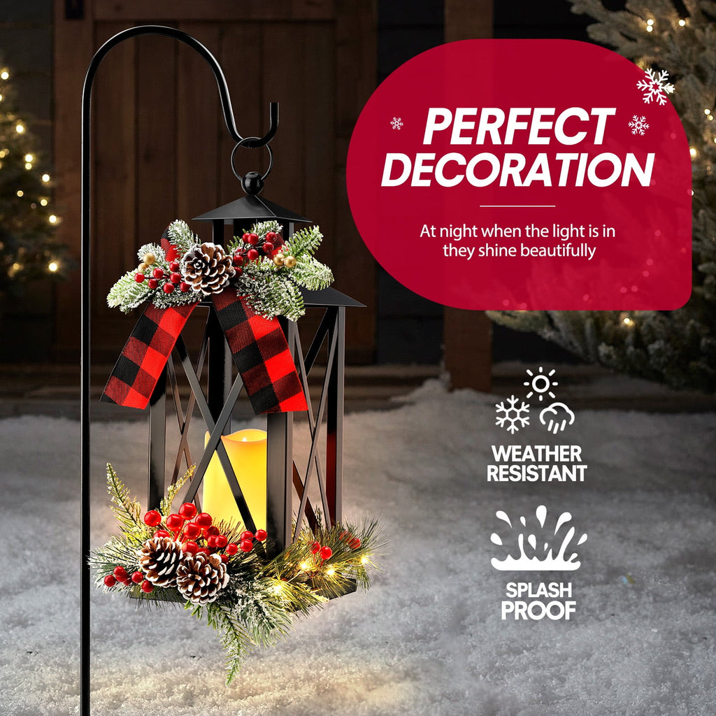 Ayieyill 15" Tall Christmas Lanterns Indoor Outdoor with LED and Ribbon, Hanging Christmas Decortions Candle Lanterns | Black