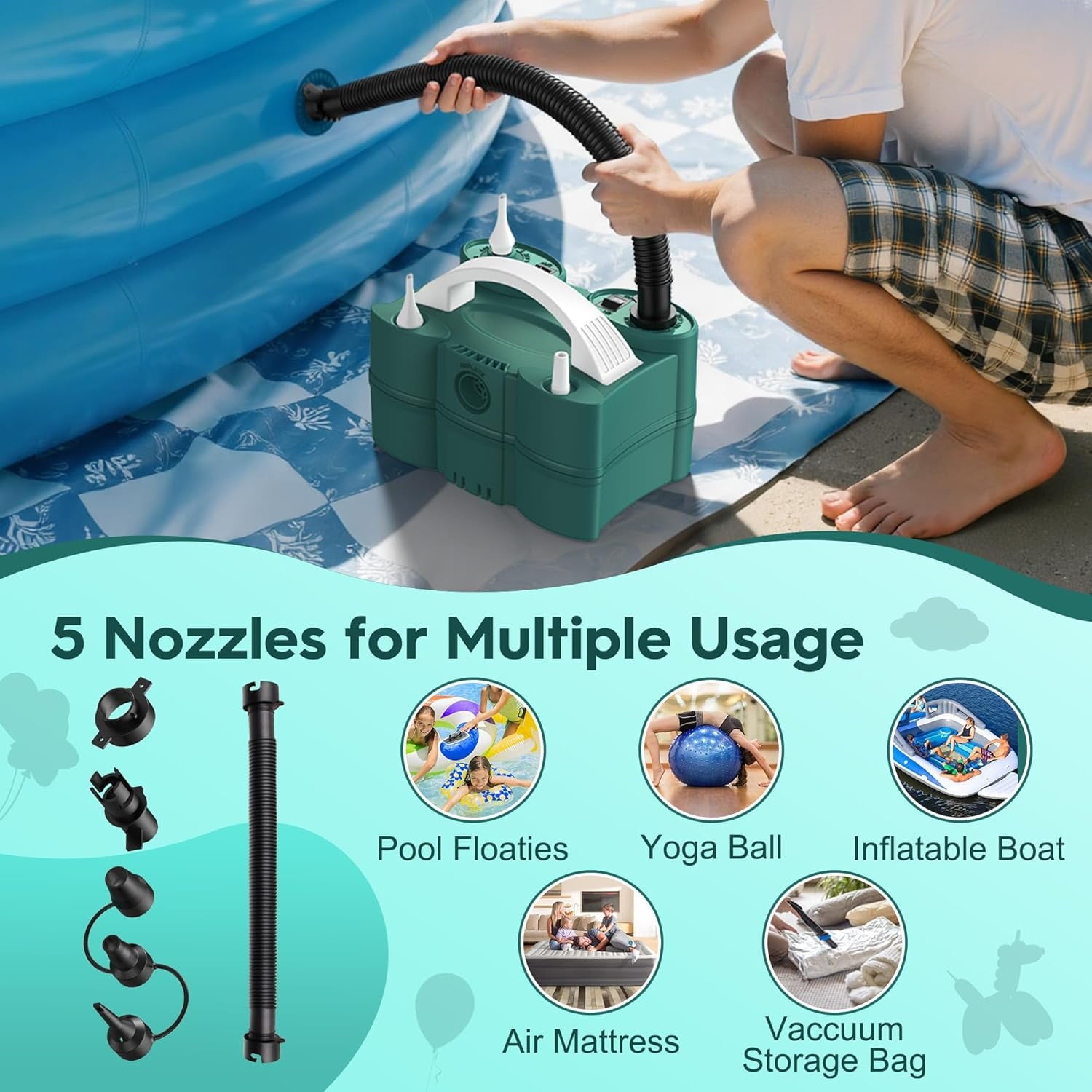 Balloon Pump, Unbranded 3-in-1 Air Pump for Inflatables and Balloons, Electric Balloon Pump for Latex 260q Foil Balloons, Quick-Fill 110V AC Inflator Deflator for Pool Floats Air Mattress Inflatables