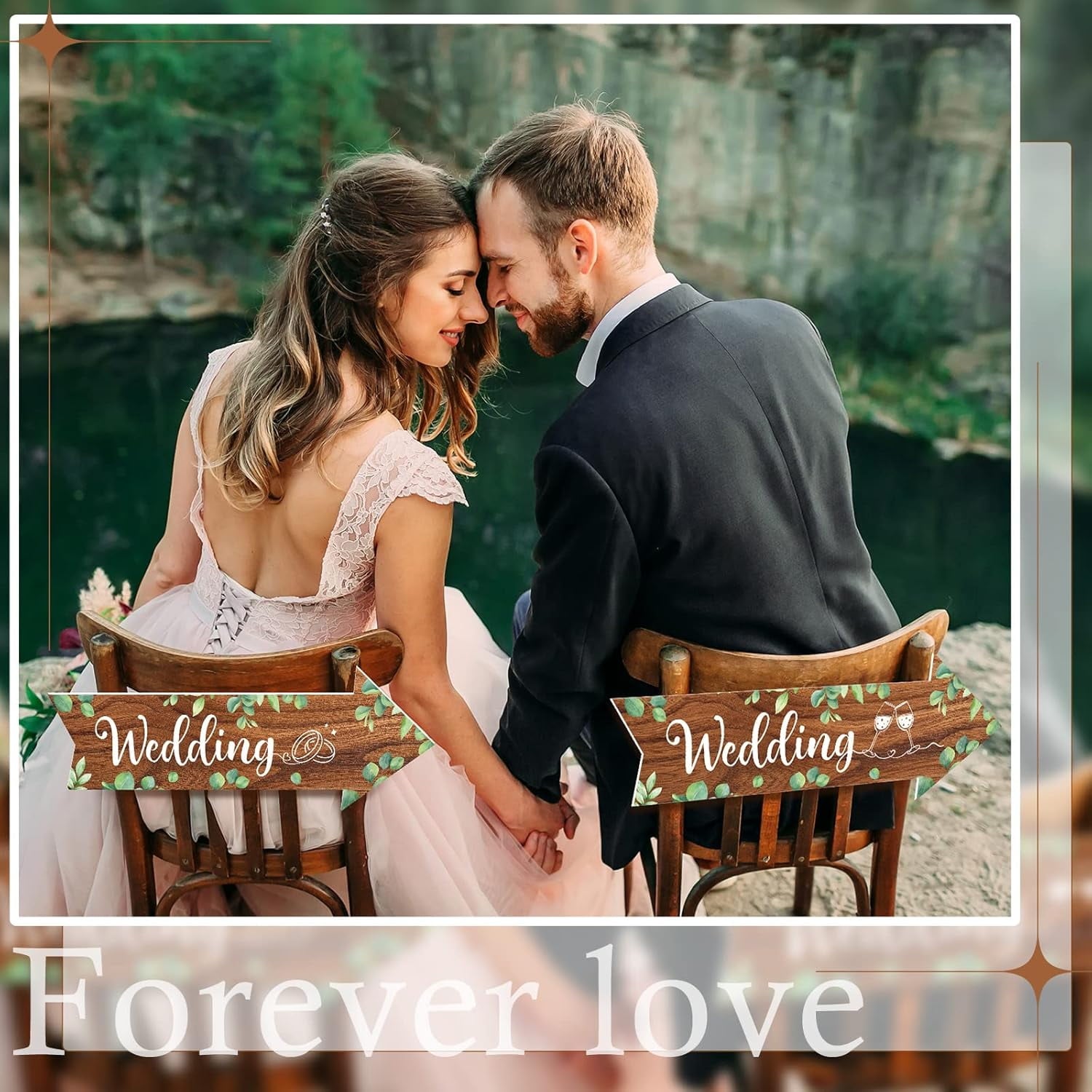 6 Pcs Wedding Direction Sign for Road Ceremony and Reception Double Sided Wedding This Way Arrow Yard Signs with Stakes Waterproof Large Stands for Lawn Outdoor Supply Rustic Decor