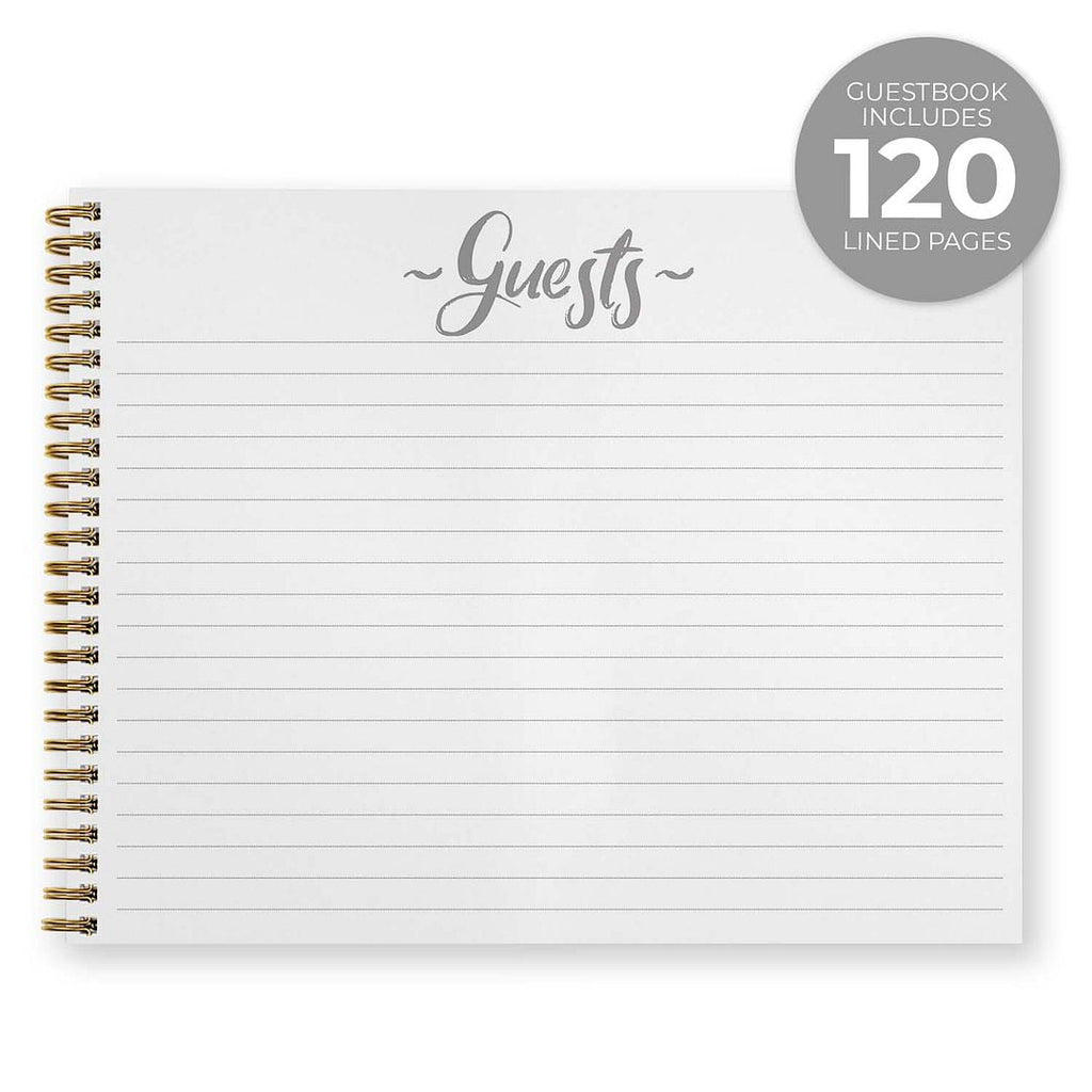 Hardcover Lush Greenery Wedding Guestbook / 120 Lined Guest Signature Pages Inside / 11" x 8.5" Landscape Lay Flat Event Guest Book/Gold Metal Spiral Binding