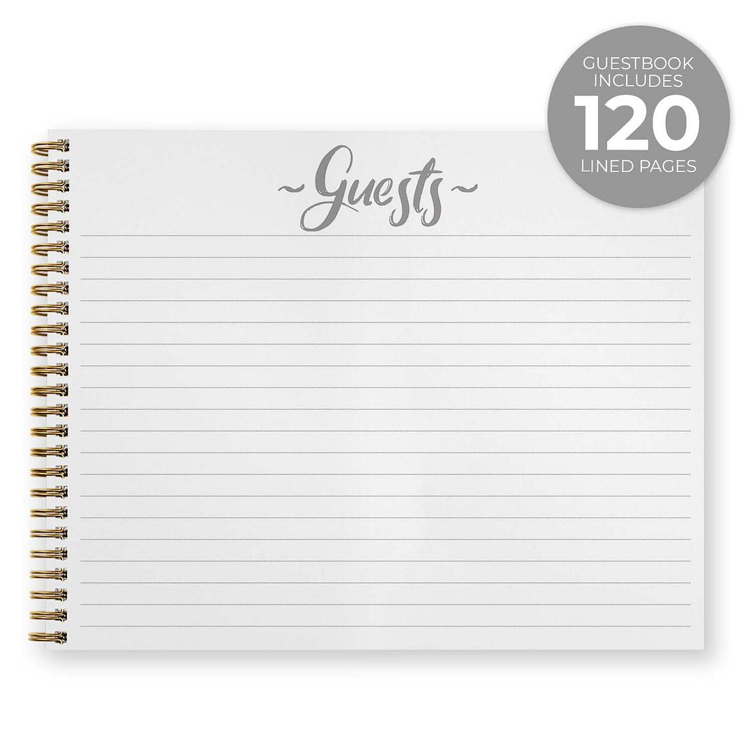 Hardcover Lush Greenery Wedding Guestbook / 120 Lined Guest Signature Pages Inside / 11" x 8.5" Landscape Lay Flat Event Guest Book/Gold Metal Spiral Binding