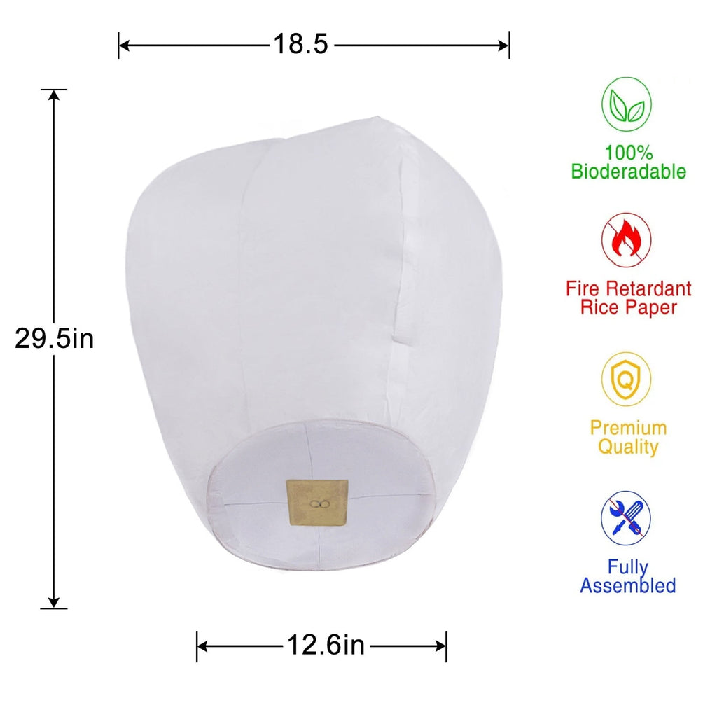 ZAP Chinese Paper Lanterns,20 Pack White Paper Wishing Lanterns for Weddings, Birthday Party, New Years, Festival(White)