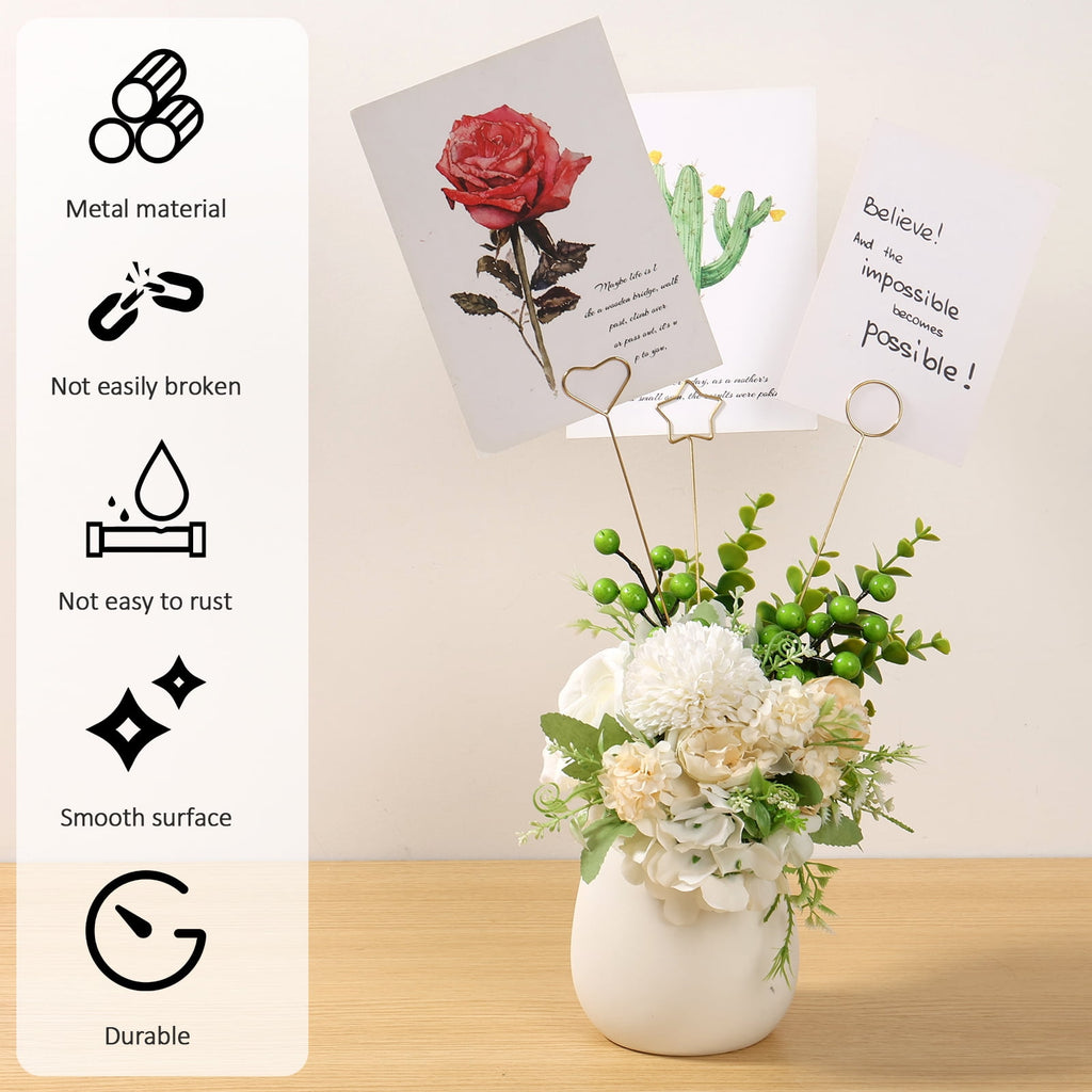 60 Pcs Floral Pick Card Holder Metal Wire Floral Place Card Holder 12.6 Inches Table Number Picture Holder Exquisite Gift Card Holder Sticks for Wedding Party Gatherings