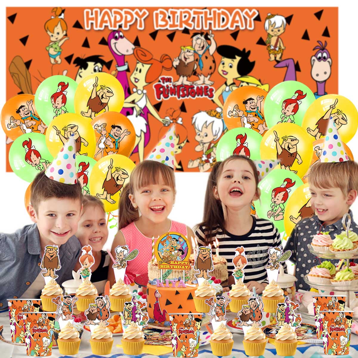 Flintstones Birthday Party Supplies Balloons Plates Decoration Cake Topper Decor Tableware Banner Backdrop