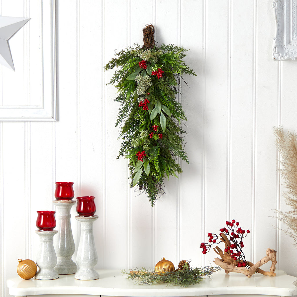 Nearly Natural 30" Cedar and Berry Artificial Christmas Swag