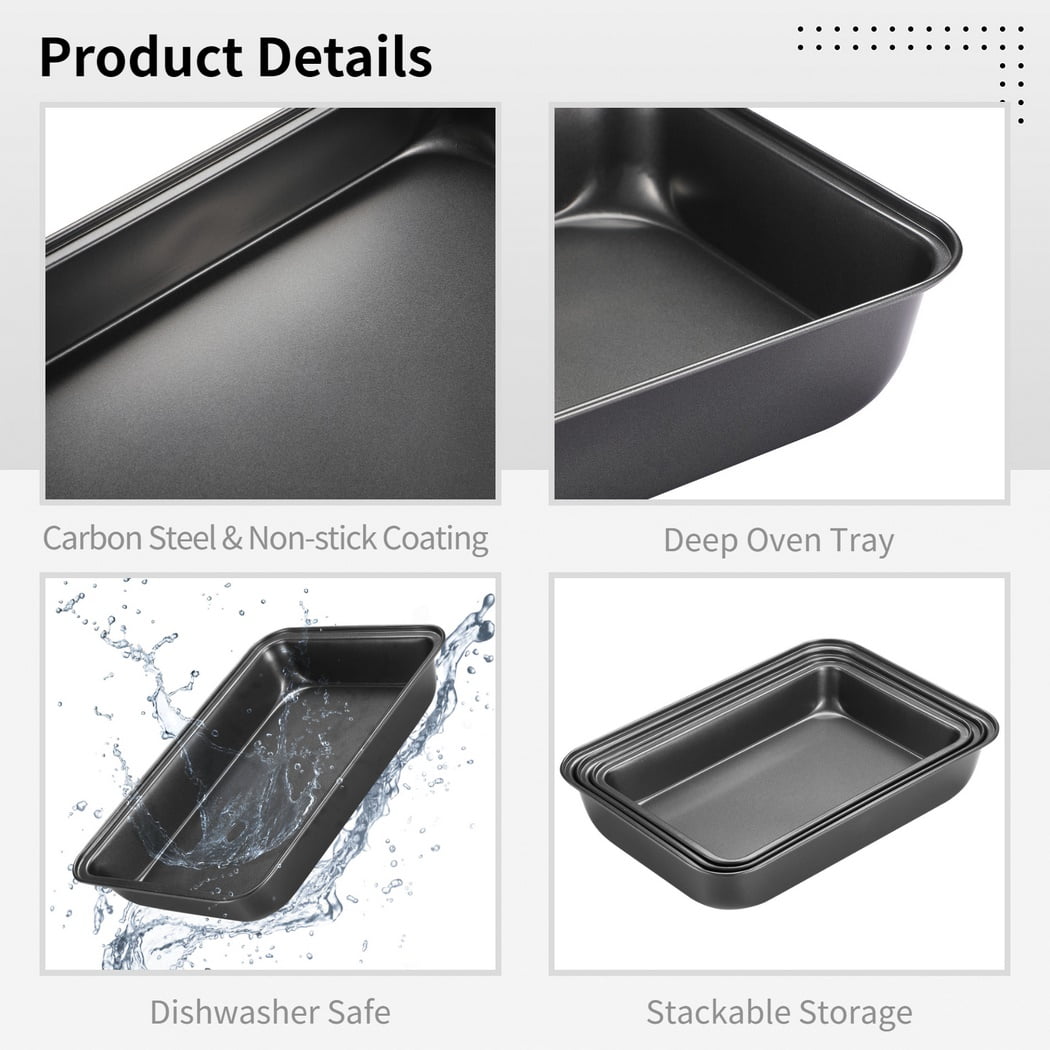 4PCS Non-stick Oven Tray, Carbon Steel Baking Trays, Deep Oven Tray Set, Roasting Tins Ovenware, Rectangle Baking Cookie Sheet, Cooking and Baking Pans, Dishwasher Safe