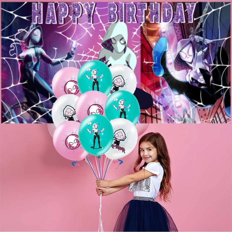 Gwen Spider Girl Tableware Balloons Birthday Plates Party Decor Banner Cake Topper Decorations for Kids Supplies