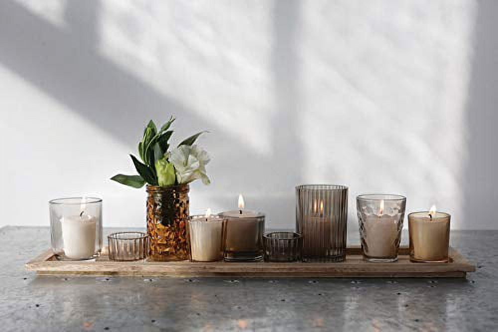 Desert Fields 9-Candle Brown Wood Tray with Glass Votive Candle Holders, Set of 10