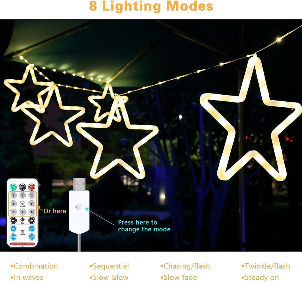 5 Star 11.8" String Light, 150 LED Lights with Remote 8 Lighting Mode, Warm White
