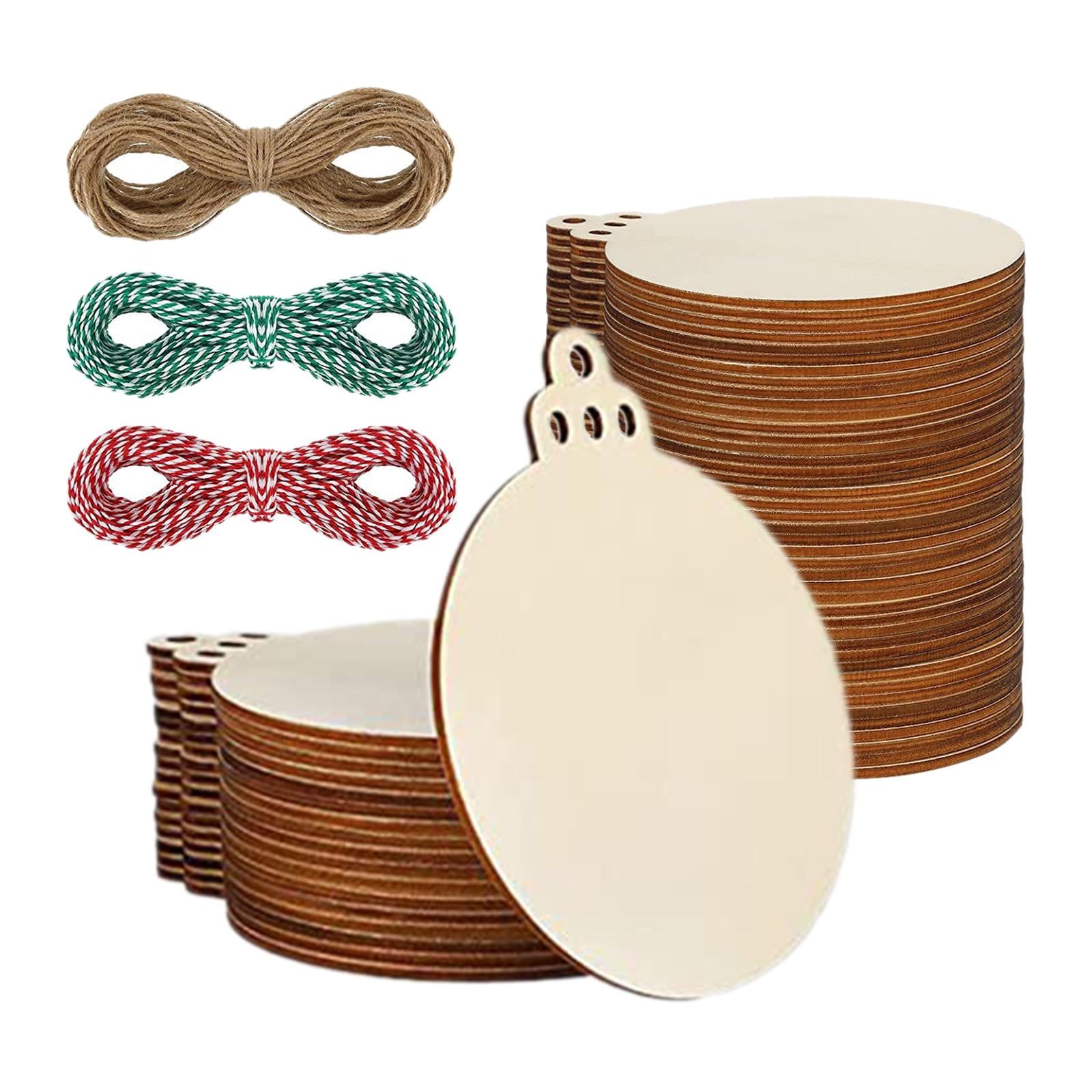 100Pcs Round Wood Tag Hanging Gift Tags Round Circles DIY Hanging Tag Unfinished DIY Label for Christmas Tree Accessory Wedding Birthday