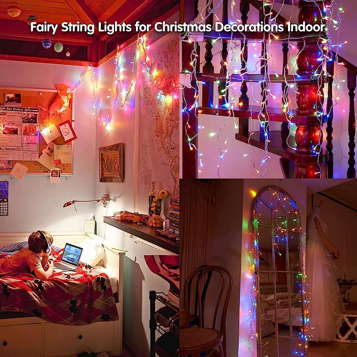 Zizin 32.8FT 300LED Christmas Lights Outdoor Decorations String Decor Wedding Party festival Multicolor