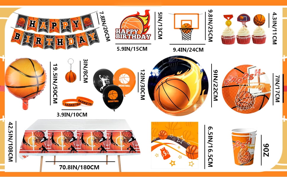 Basketball Birthday Decorations, Basketball Party Decorations&Tableware Set-Basketball Plates Napkins Table Cloth Balloon Wristband Keychain etc Basketball Birthday Party Supplies