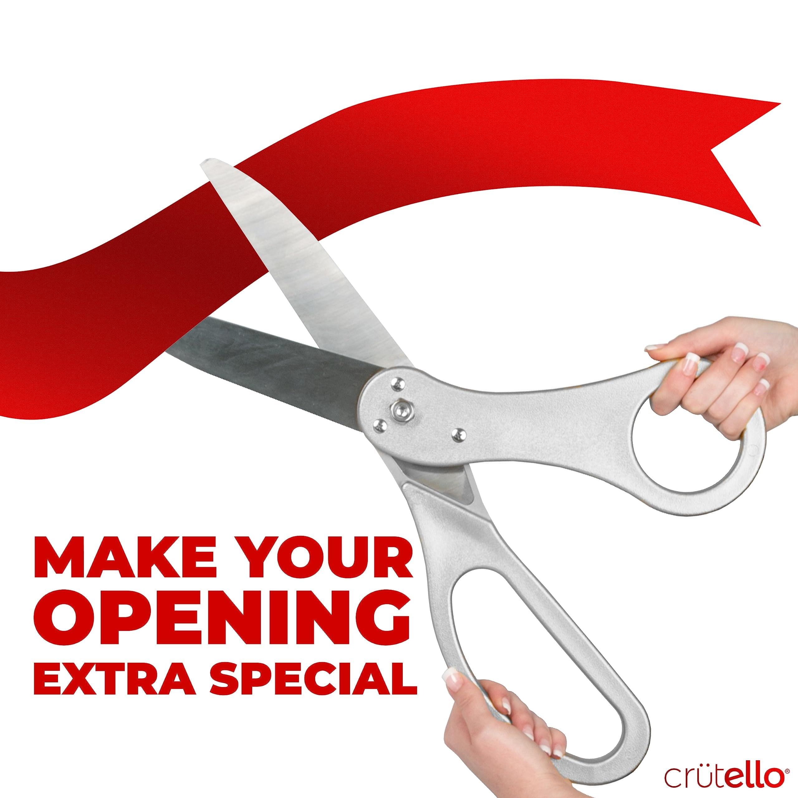 Crutello Ribbon Cutting Ceremony Kit - 21" Giant Red Scissors with Grand Opening Banner and 30 Foot Large Red Ribbon 4" Wide, 20 Balloons, 90 ft Balloon and 20 Feet Banner Rope for Decorations