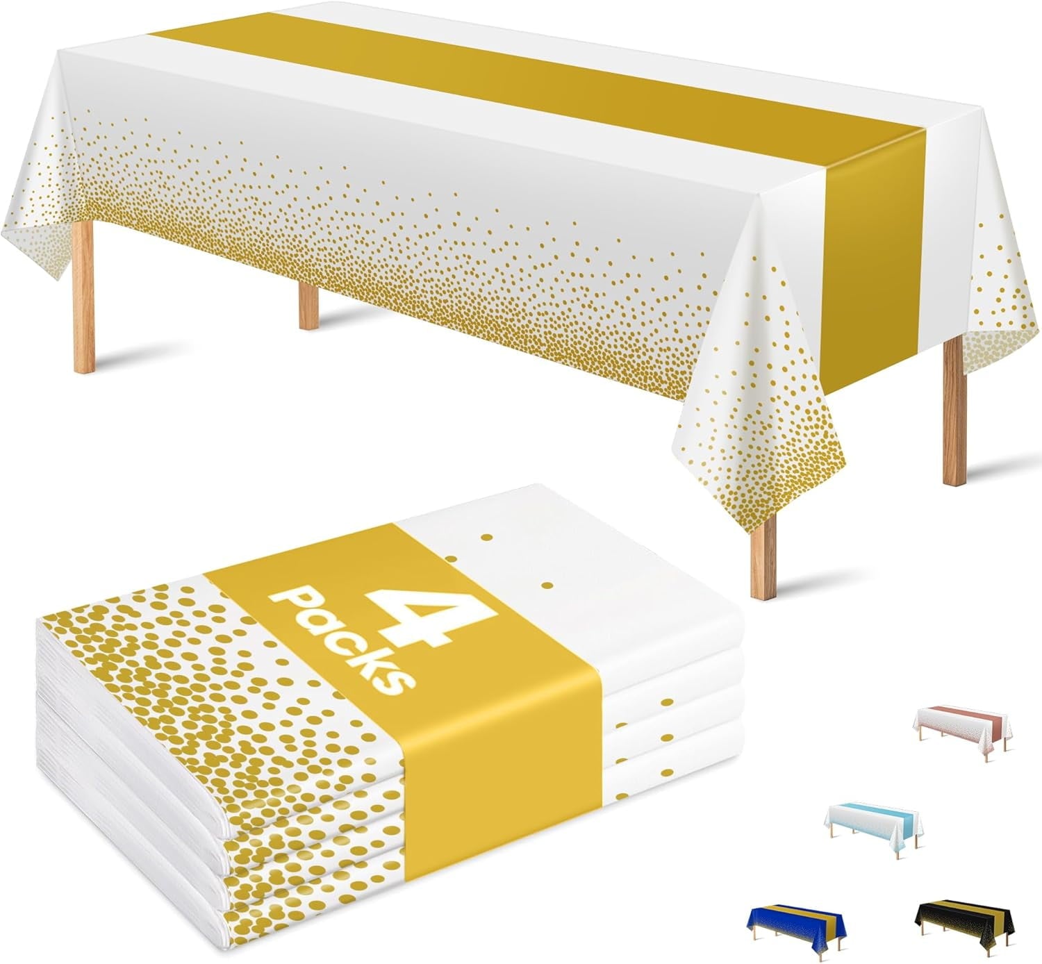 8 Pack Disposable Plastic Table Cloths for Parties,White and Rose Gold Dot Rectangle Table Covers for Wedding Birthday Baby Shower First Communion Decorations 54" x 108"