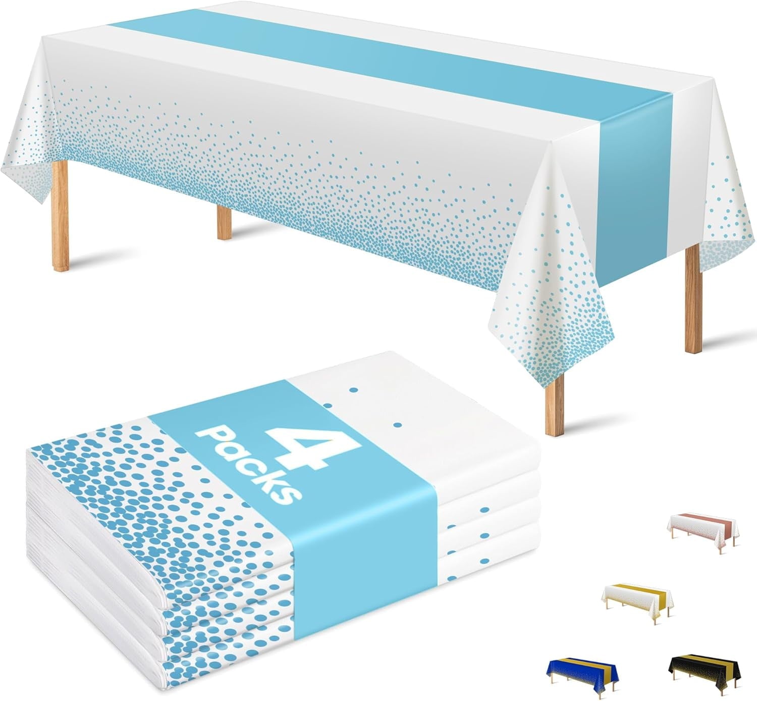 8 Pack Disposable Plastic Table Cloths for Parties,White and Rose Gold Dot Rectangle Table Covers for Wedding Birthday Baby Shower First Communion Decorations 54" x 108"